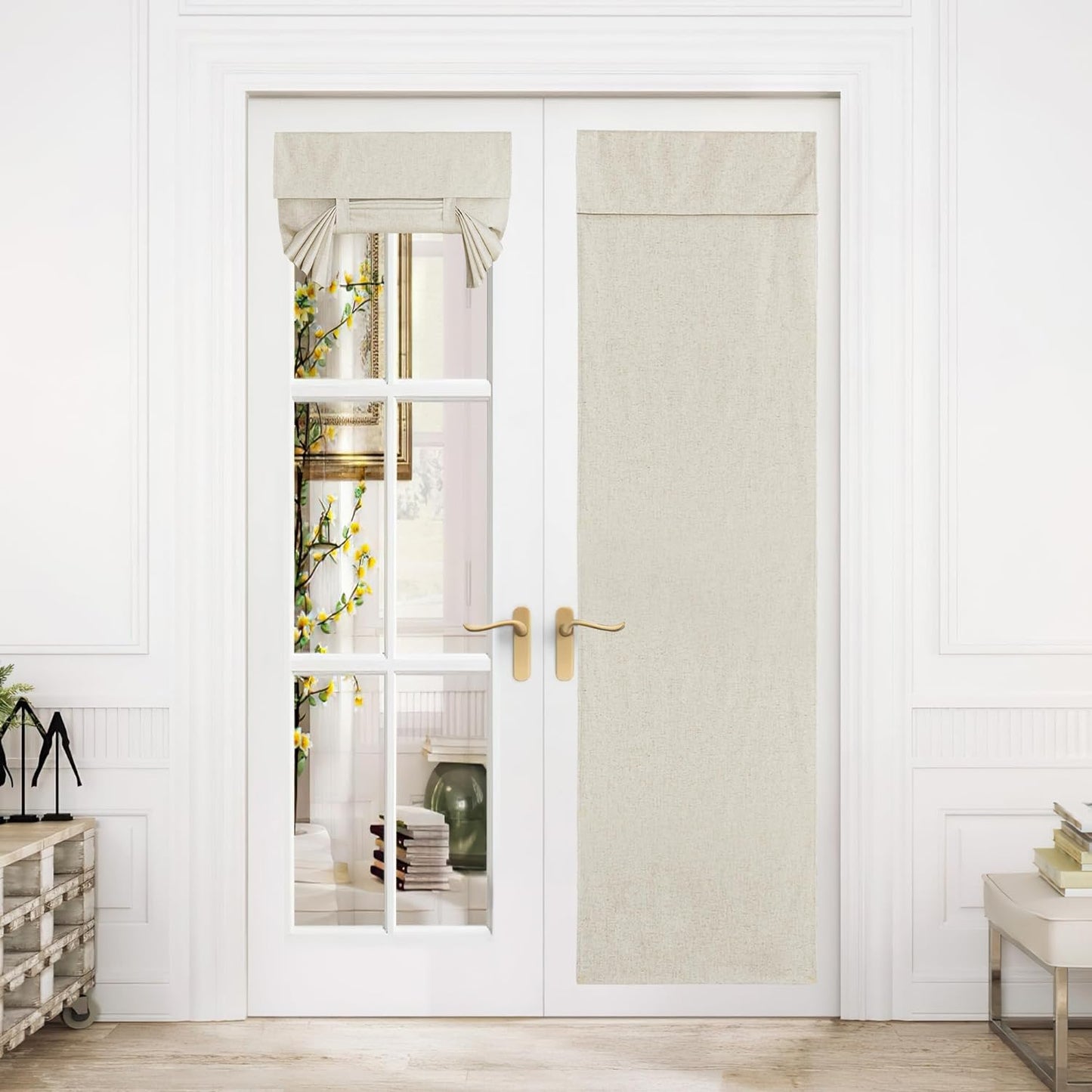 NICETOWN Linen Door Curtain for Door Window, Farmhouse French Door Curtain Shade for Kitchen Bathroom Energy Saving 100% Blackout Tie up Shade for Patio Sliding Glass, 1 Panel, Natural, 26" W X 72" L  NICETOWN Natural W26 X L80 