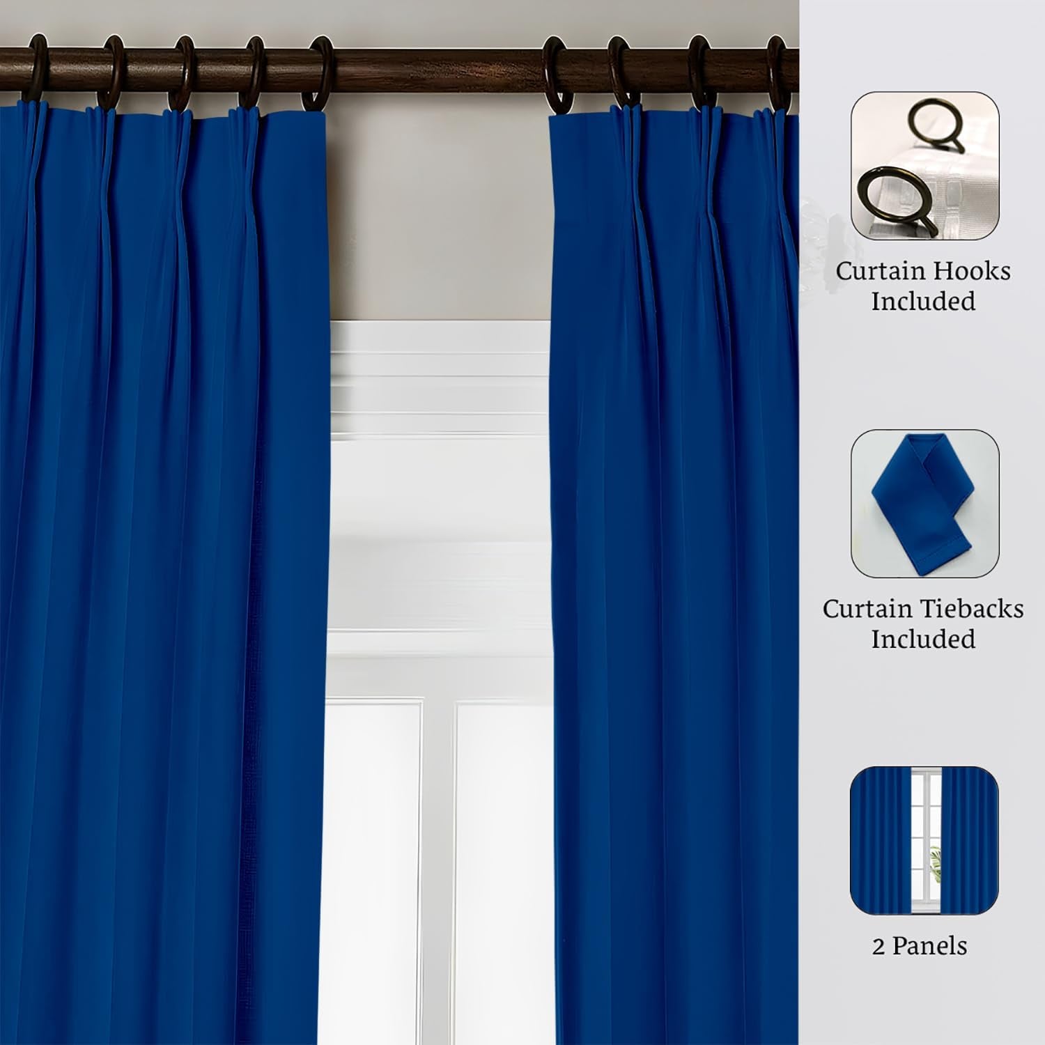 Magic Drapes Pinch Pleated Curtains Triple Pinch Pleat Drapes with Tiebacks & Hooks Blackout Thermal Room Darkening Window Curtains for Living Room, Bedroom, Hall W(26"+26") L45 (2 Panels, Royal Blue)  Magic Drapes   