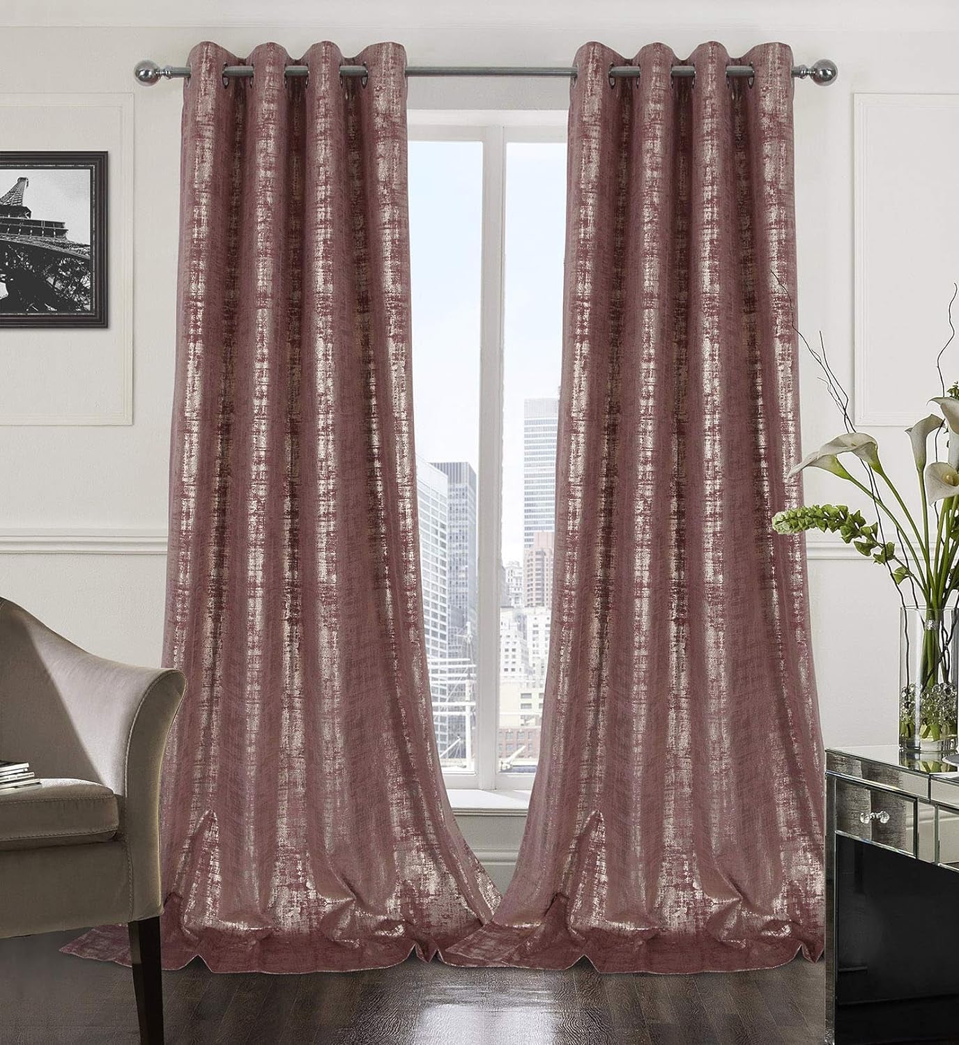 Always4U Soft Velvet Curtains 95 Inch Length Luxury Bedroom Curtains Gold Foil Print Window Curtains for Living Room 1 Panel White  always4u Wild Rose (Gold Print) 2 Panels: 52''W*108''L 