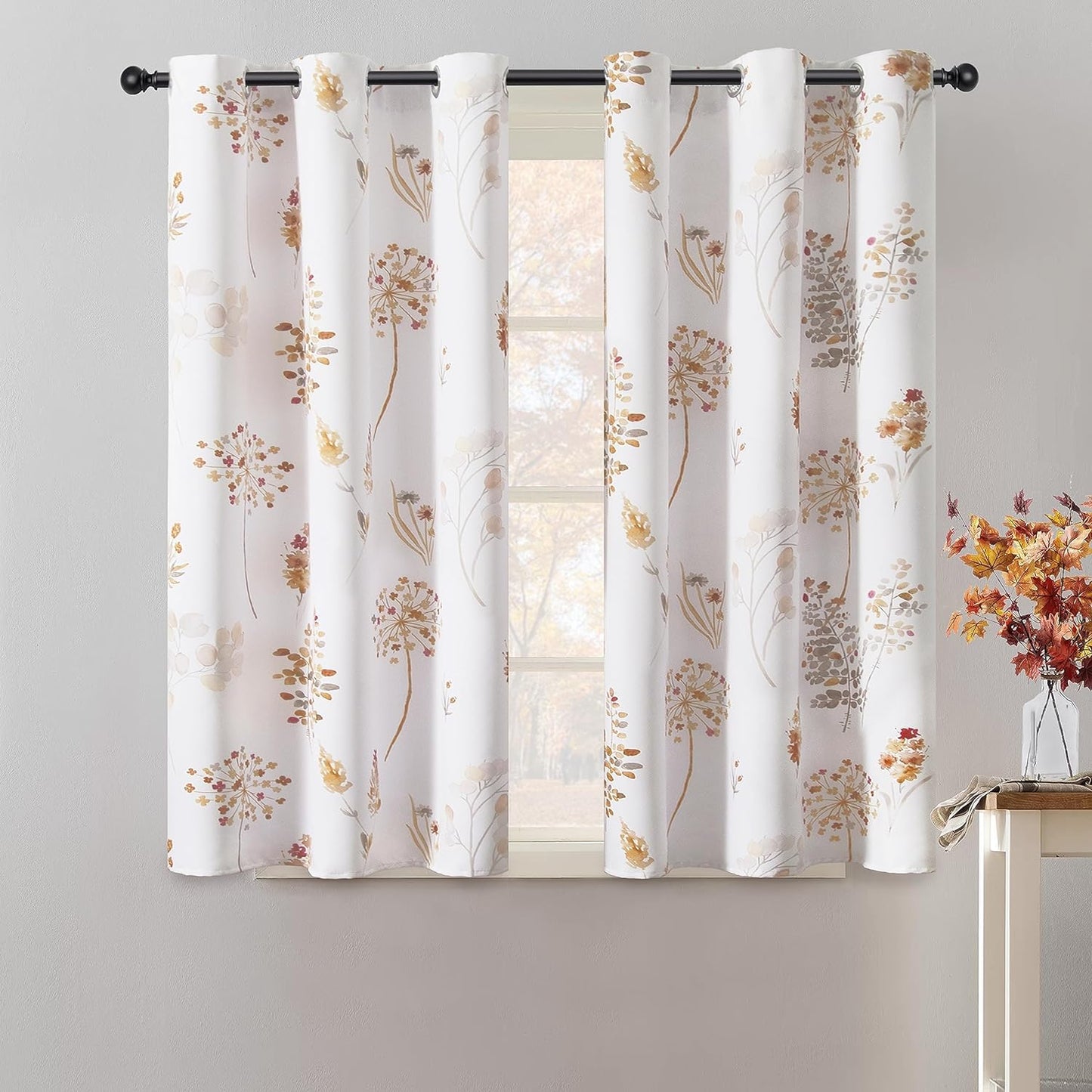 XTMYI 63 Inch Length Sage Green Window Curtains for Bedroom 2 Panels,Room Darkening Watercolor Floral Leaves 80% Blackout Flowered Printed Curtains for Living Room with Grommet,1 Pair Set  XTMYI Rust  Brown 34"X45" 