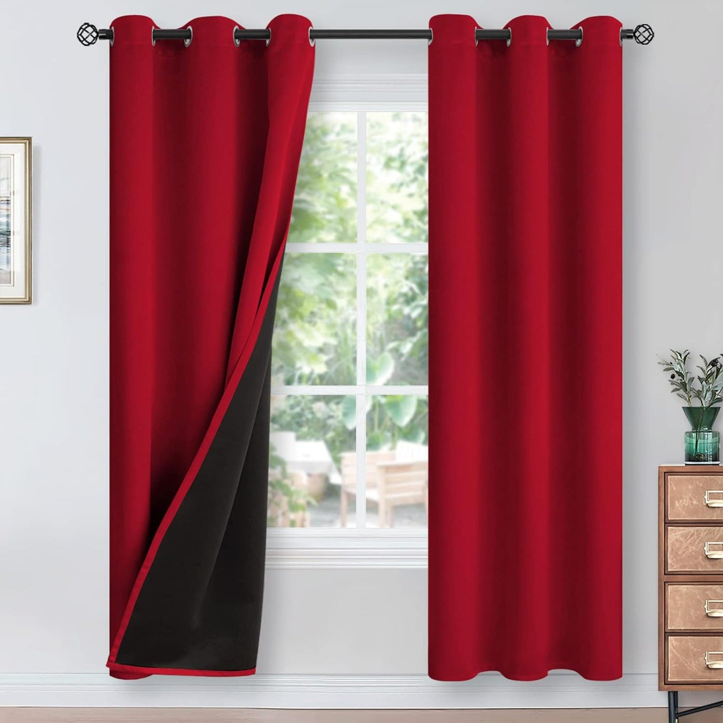 Youngstex Black 100% Blackout Curtains 63 Inches for Bedroom Thermal Insulated Total Room Darkening Curtains for Living Room Window with Black Back Grommet, 2 Panels, 42 X 63 Inch  YoungsTex Red 42W X 84L 