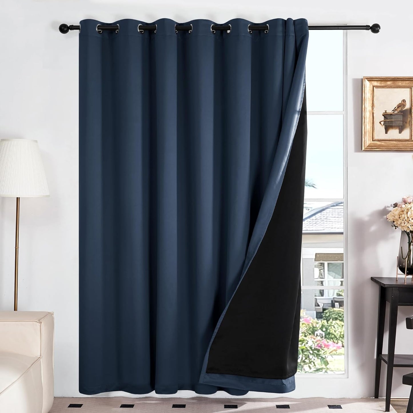 Deconovo 100% White Blackout Curtains, Double Layer Sliding Door Curtain for Living Room, Extra Wide Room Divder Curtains for Patio Door (100W X 84L Inches, Pure White, 1 Panel)  DECONOVO Navy 100W X 95L Inch 