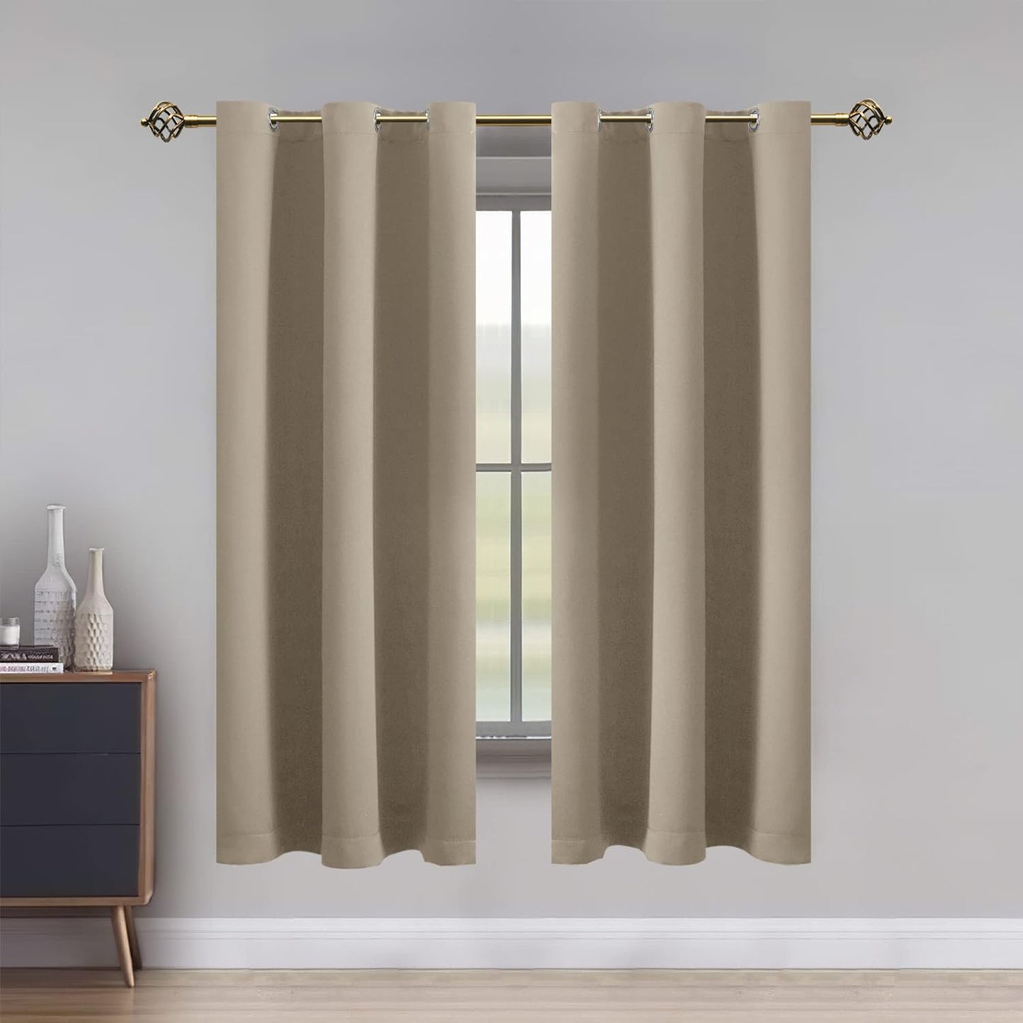 LUSHLEAF Blackout Curtains for Bedroom, Solid Thermal Insulated with Grommet Noise Reduction Window Drapes, Room Darkening Curtains for Living Room, 2 Panels, 52 X 63 Inch Grey  SHEEROOM Light Beige 42 X 84 Inch 