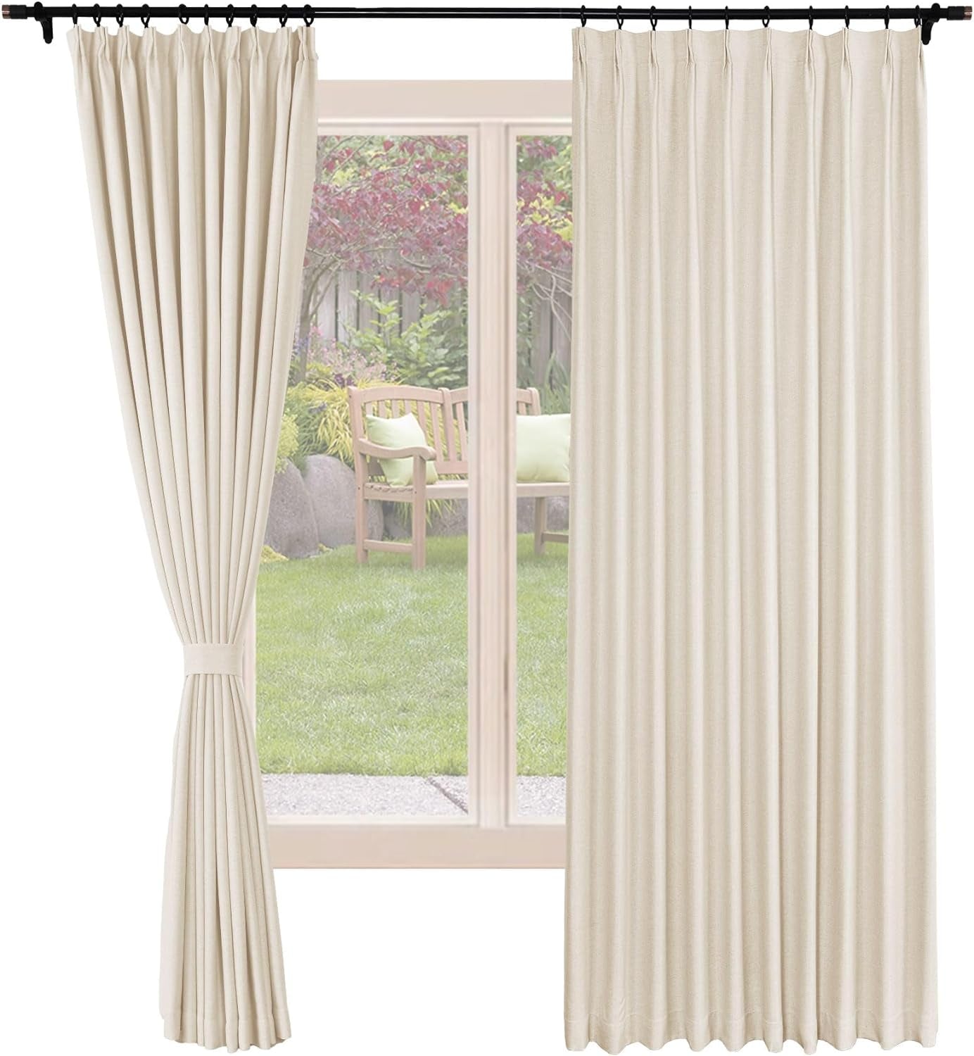 Frelement Blackout Curtains Natural Linen Curtains Pinch Pleat Drapery Panels for Living Room Thermal Insulated Curtains, 52" W X 63" L, 2 Panels, Oasis  Frelement 07 Sand Beige (52Wx84L Inch)*2 