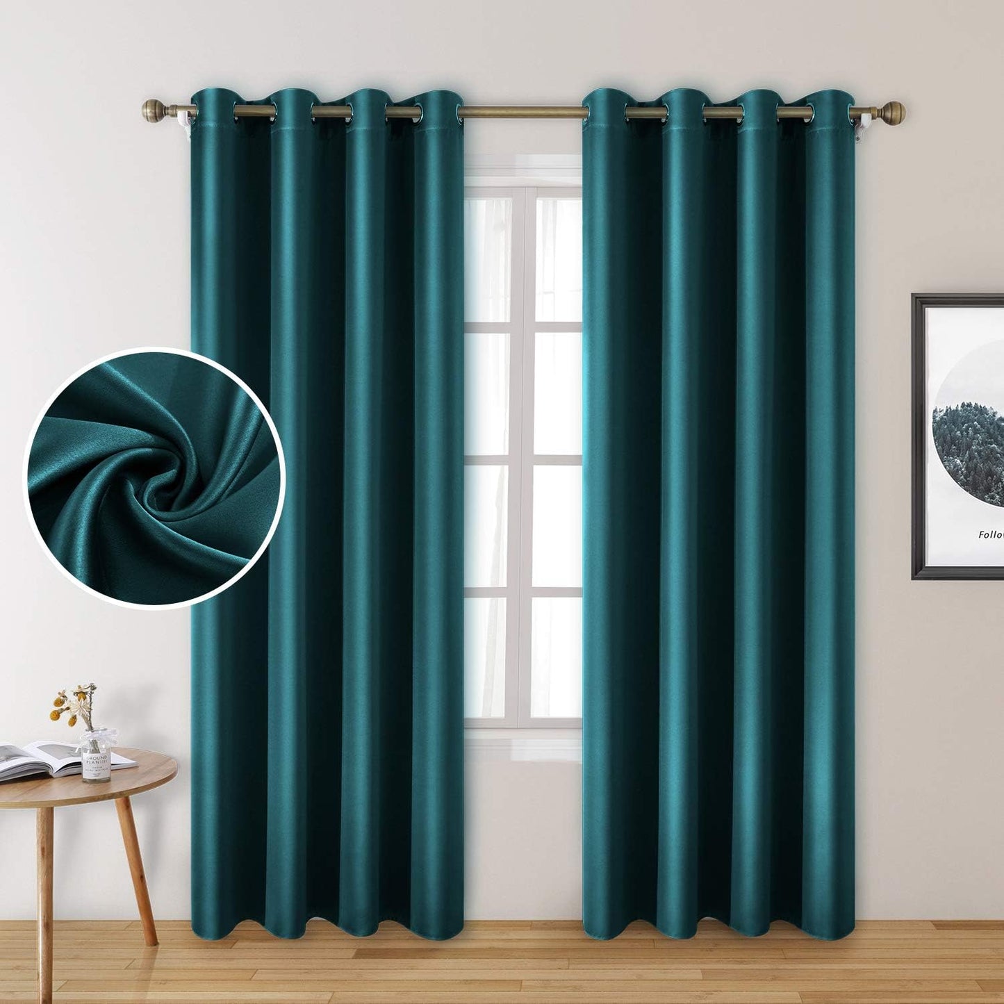 HOMEIDEAS Gold Blackout Curtains, Faux Silk for Bedroom 52 X 84 Inch Room Darkening Satin Thermal Insulated Drapes for Window, Indoor, Living Room, 2 Panels  HOMEIDEAS Teal 52" X 84" 