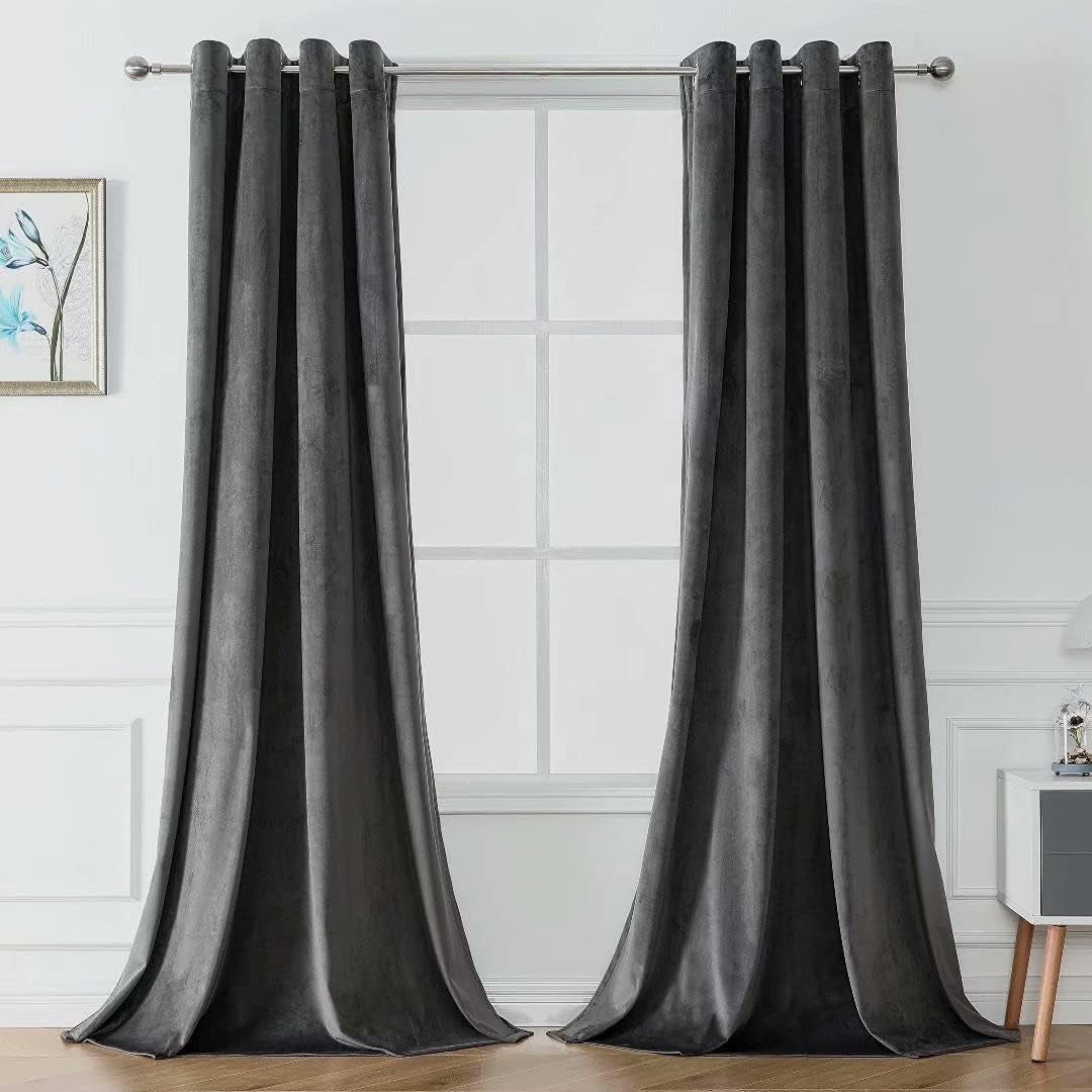 Victree Velvet Curtains for Bedroom, Blackout Curtains 52 X 84 Inch Length - Room Darkening Sun Light Blocking Grommet Window Drapes for Living Room, 2 Panels, Navy  Victree Dark Grey 52 X 120 Inches 