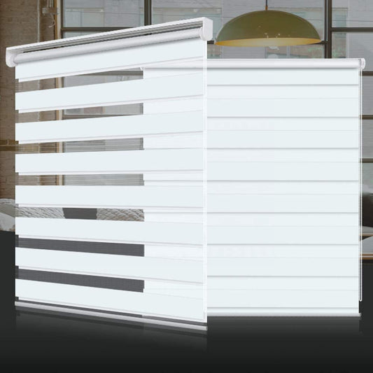 SEEYE Zebra Shade Blinds 2 PCS Horizontal Window Curtain Day and Night Blind Dual Layer Shades Easy to Install 43.3"X59", White  SEEYE White 43.3" X 59" 