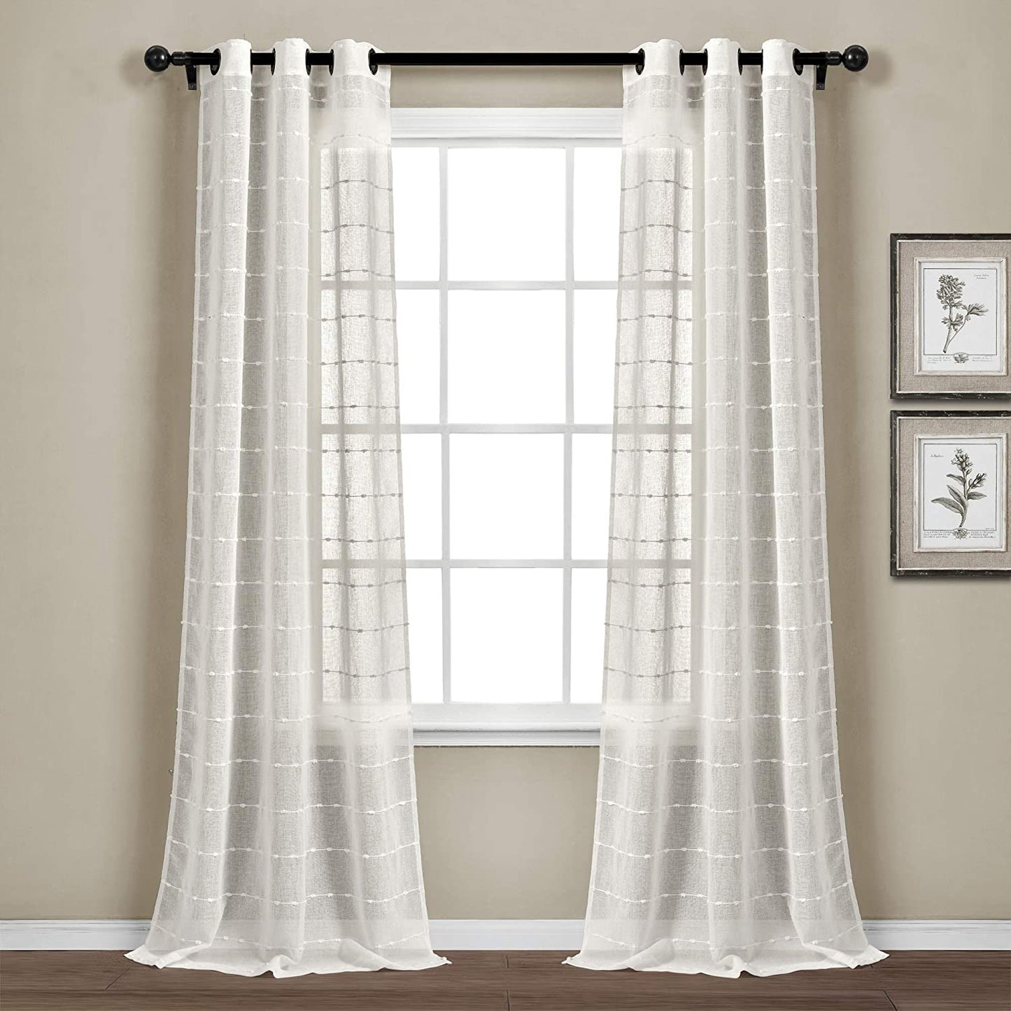Lush Decor Farmhouse Textured Grommet Sheer Window Curtain Panel Pair, 38"W X 95"L, Gray  Triangle Home Fashions White Grommet Pair 38"W X 84"L