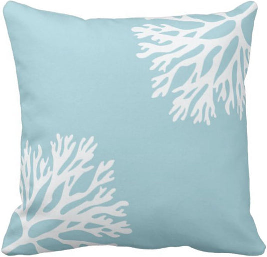 Emvency Throw Pillow Cover Hue Sea Coral Silhouettes Coastal Beach Light Blue Ocean Starfish Shell Decorative Pillow Case Home Decor Square 18 X 18 Inch Pillowcase
