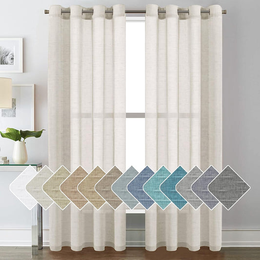 H.VERSAILTEX Linen Curtains Natural Blended Curtain Panels for Living Room/Light Reducing Linen Semi Sheer Curtains 84 Inch Length 2 Panels Set Nickel Grommet Window Panels, Natural  H.VERSAILTEX   