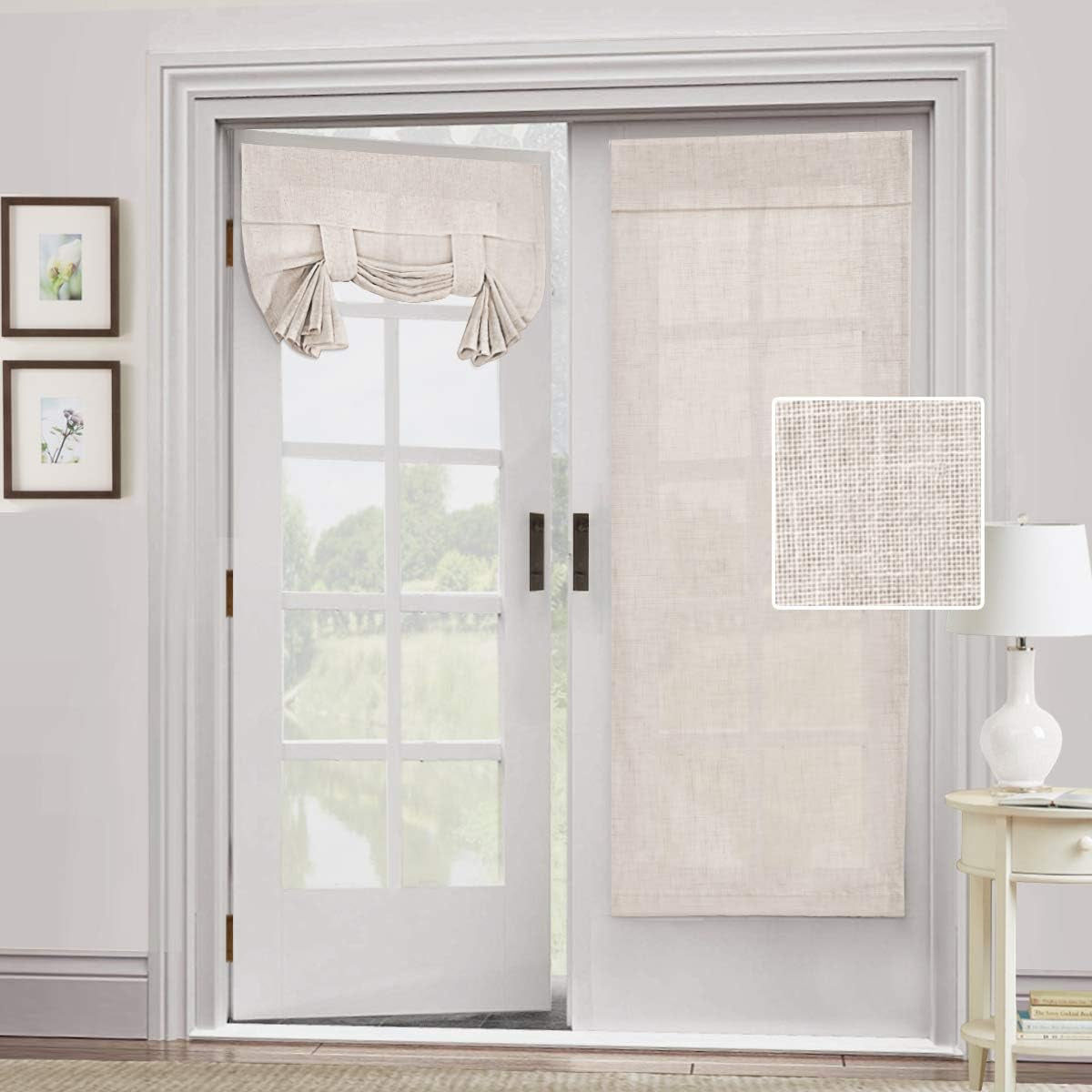 H.VERSAILTEX Natural Linen Blended Door Curtain - Semi Sheer French Door Curtain Light Filtering Tricia Window Door Curtain for Patio Door Tie up Shade, 26 X 68 Inches, 1 Panel, Angora  H.VERSAILTEX Natural 1 
