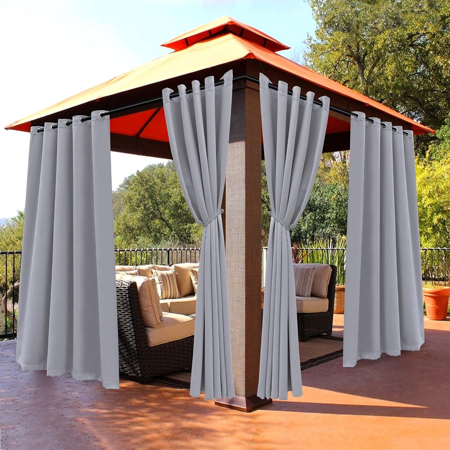 BONZER Outdoor Curtains for Patio Waterproof - Light Blocking Weather Resistant Privacy Grommet Blackout Curtains for Gazebo, Porch, Pergola, Cabana, Deck, Sunroom, 1 Panel, 52W X 84L Inch, Silver  BONZER Silver 70W X 108 Inch 