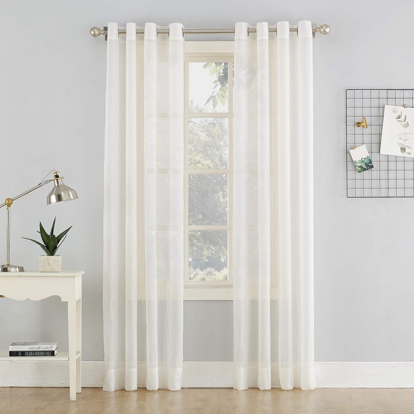 No. 918 Erica Crushed Sheer Voile Grommet Curtain Panel 84.00" X 51.00"  No. 918 Eggshell Off-White 51" X 95" Panel 