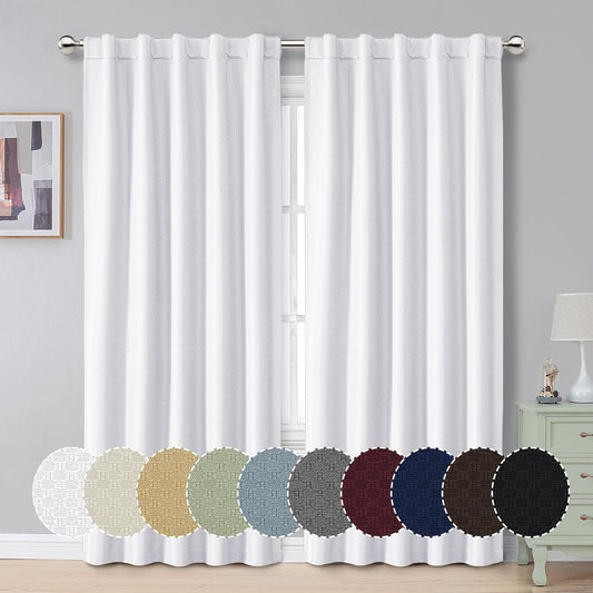 OVZME Hani 100% Blackout Curtains 84 Inches Long for Bedroom, Full Light Blocking White Textured Thermal Insulated Window Curtain Drapes Noise Reduce, Rod Pocket & Back Tab, 42W X 84L, White  OVZME White 2X42"X84"-Rod Pocket No Header 