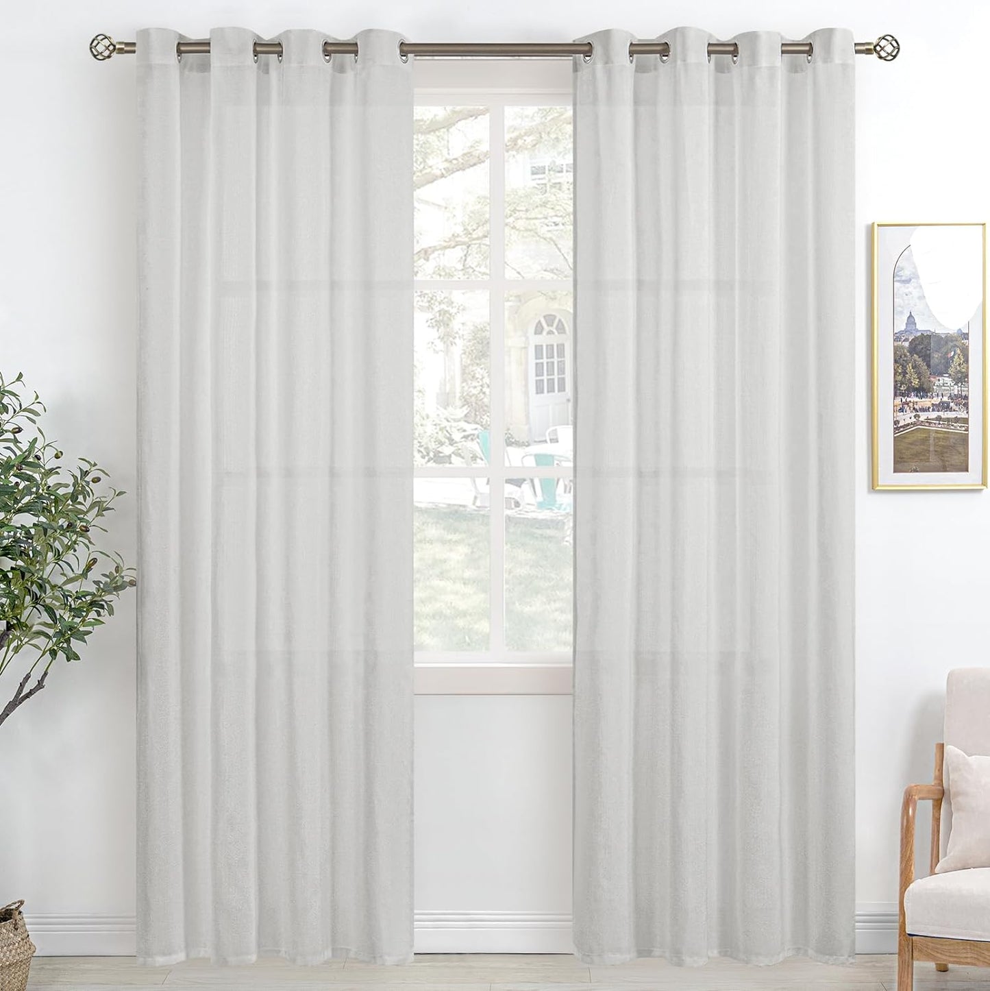 Bgment Natural Linen Look Semi Sheer Curtains for Bedroom, 52 X 54 Inch White Grommet Light Filtering Casual Textured Privacy Curtains for Bay Window, 2 Panels  BGment Light Grey 52W X 84L 