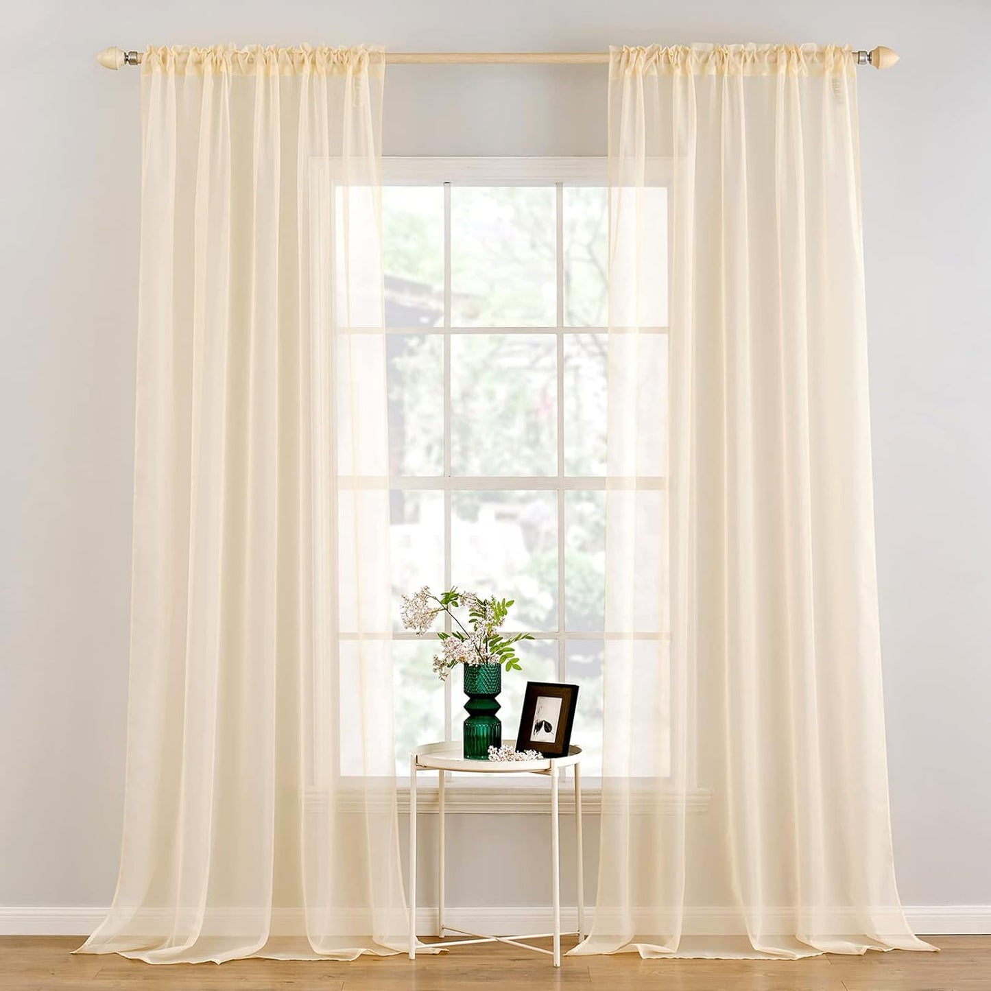 MIULEE White Sheer Curtains 96 Inches Long Window Curtains 2 Panels Solid Color Elegant Window Voile Panels/Drapes/Treatment for Bedroom Living Room (54 X 96 Inches White)  MIULEE Cream Beige 54''W X 120''L 