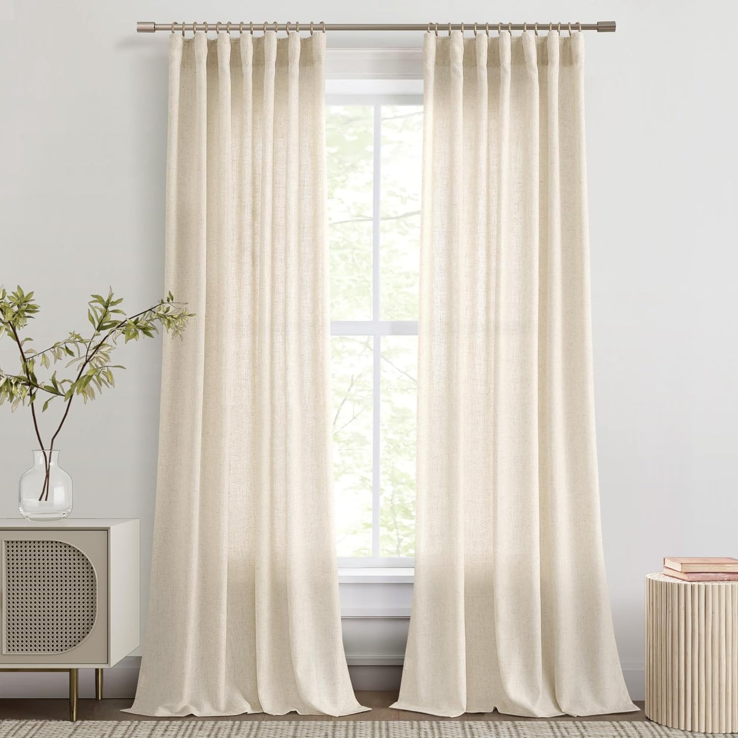 Joywell Natural Linen Cream Curtains 84 Inches Long for Living Room Bedroom Hook Belt Back Tab Pinch Pleated Light Filtering Ivory White Neutral Boho Modern Farmhouse Linen Drapes 84 Length 2 Panels  Joywell Sand Beige 52W X 84L Inch X 2 Panels 