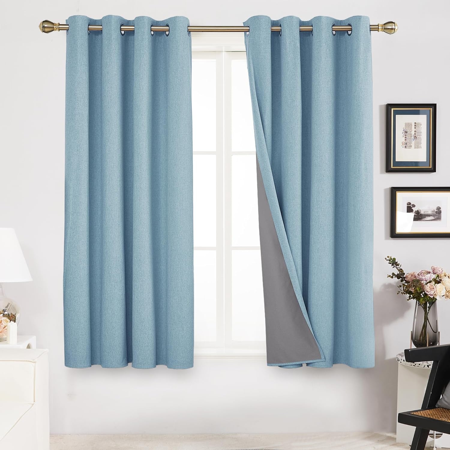 Deconovo Linen Blackout Curtains 84 Inch Length Set of 2, Thermal Curtain Drapes with Grey Coating, Total Light Blocking Waterproof Curtains for Indoor/Outdoor (Light Grey, 52W X 84L Inch)  Deconovo Teal 52X45 Inches 