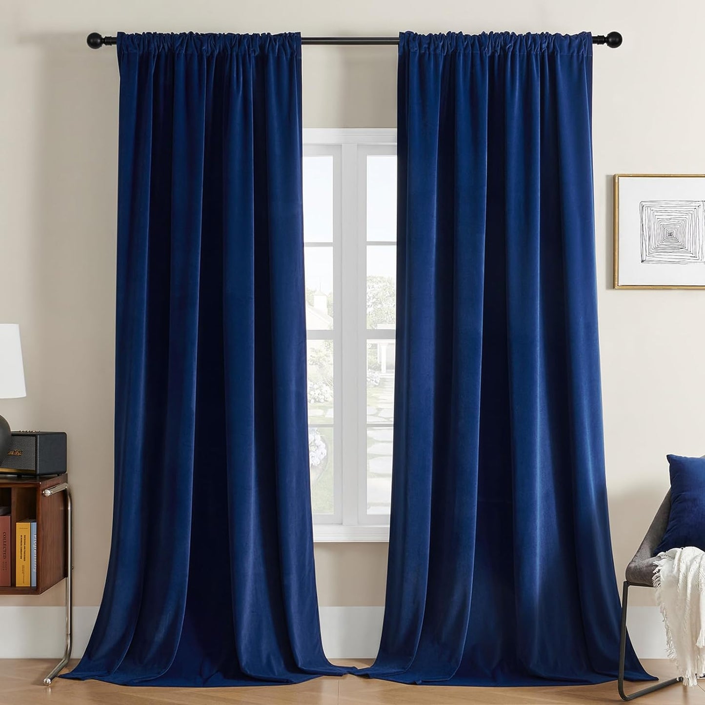 Joydeco Black Velvet Curtains 90 Inch Length 2 Panels, Luxury Blackout Rod Pocket Thermal Insulated Window Curtains, Super Soft Room Darkening Drapes for Living Dining Room Bedroom,W52 X L90 Inches  Joydeco Rod Pocket | Royal Blue 52W X 72L Inch X 2 Panels 