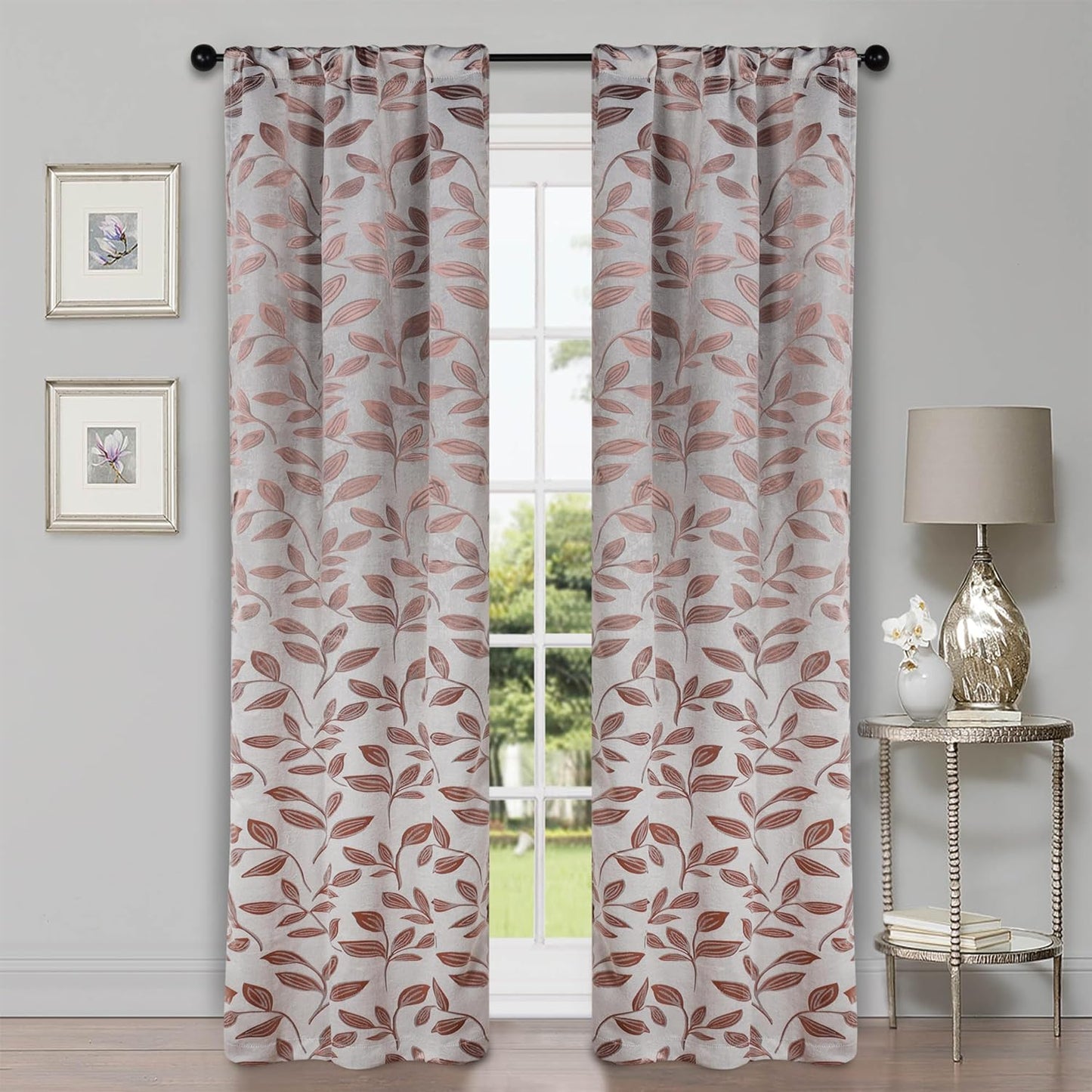 Superior Blackout Curtains, Room Darkening Window Accent for Bedroom, Sun Blocking, Thermal, Modern Bohemian Curtains, Leaves Collection, Set of 2 Panels, Rod Pocket - 52 in X 63 In, Nickel Black  Home City Inc. Champagne 26 In X 84 In (W X L) 