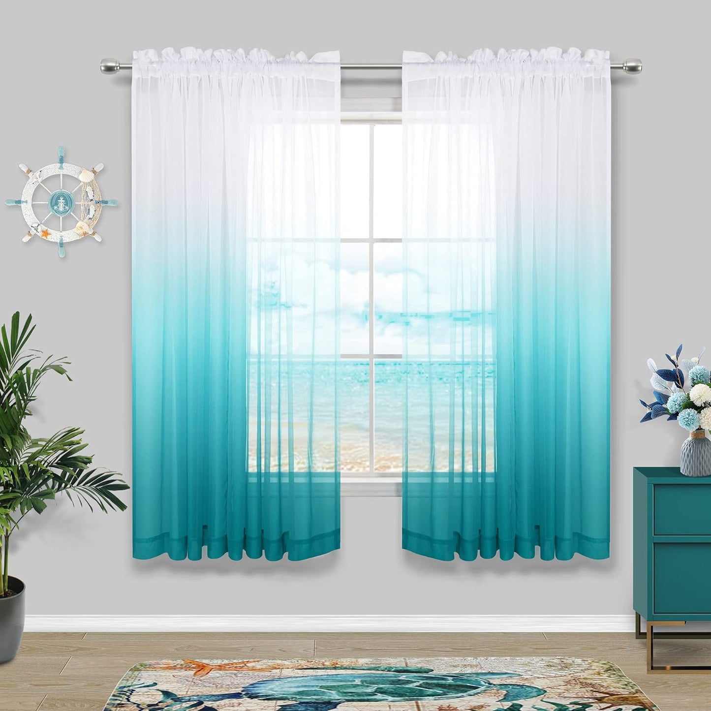 KOUFALL Sage Green Curtains 63 Inch Length for Living Room,2 Panel Set Rod Pocket Boho Curtains for Bedroom 63 Inches Long  KOUFALL TEXTILE Teal 42X45 