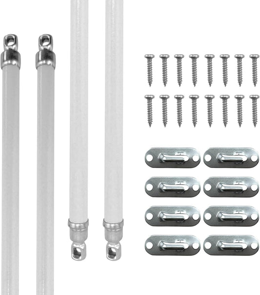 Amazing Drapery Hardware White Swivel Sash Curtain Rods with Silver Ends, Set of 4 (Hardware Included) - Adjustable Length 12-20 Inches,Easy to Install Metal Rods for Doors, Windows,And Sidelights