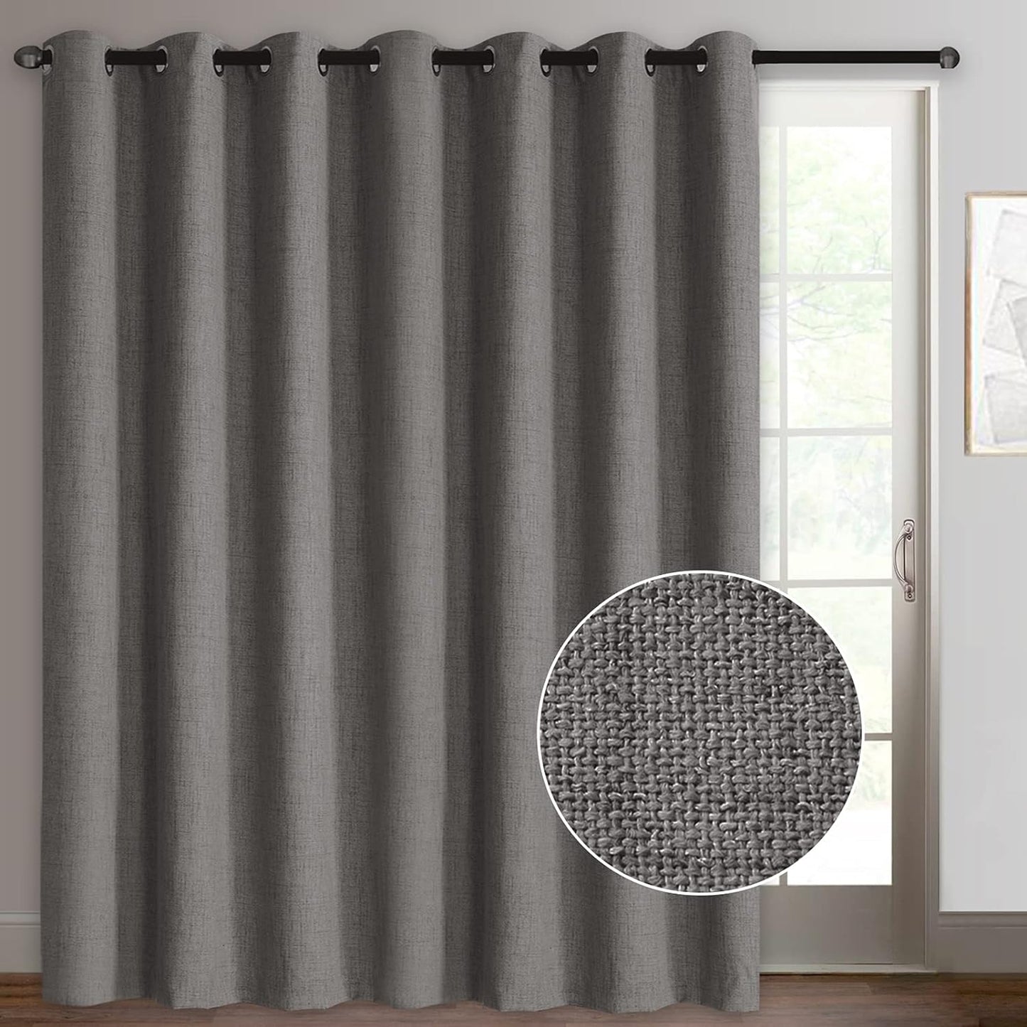 Rose Home Fashion Sliding Door Curtains, Primitive Linen Look 100% Blackout Curtains, Thermal Insulated Patio Door Curtains-1 Panel (W100 X L84, Grey)  Rose Home Fashion Dark Grey W100 X L96|1 Panel 