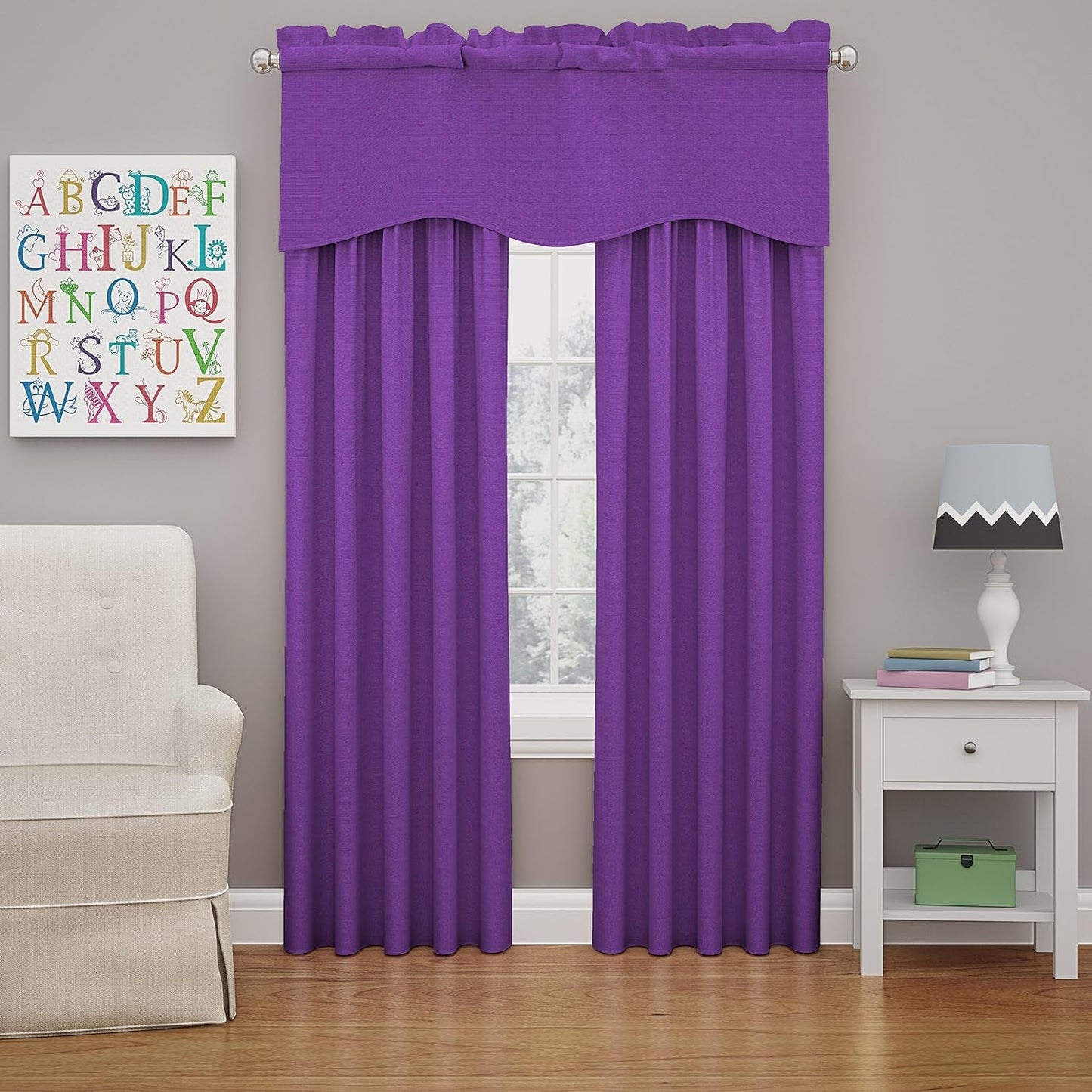 Eclipse Kendall Modern Scalloped Valance Rod Pocket Window Curtain for Kitchen or Bathroom, 42" X 18", Purple