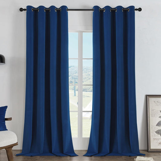 Joydeco Navy Blue 100% Blackout Curtains 90 Inch Curtains 2 Panels Set, Black Out Curtain for Bedroom, Grommet Heavy Luxury Thermal Insulated Velvet Curtains for Living Room Home Theater, 52W X 90L  Joydeco Navy Blue 52W X 72L Inch X 2 Panels 