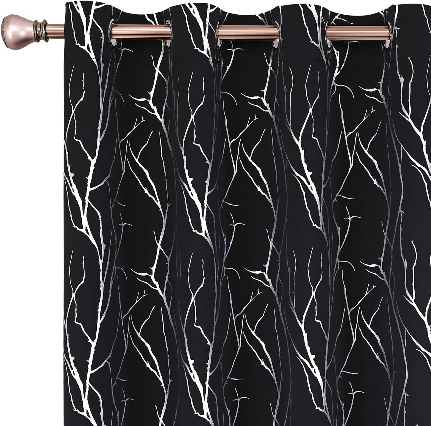 SMILE WEAVER Black Blackout Curtains for Bedroom 72 Inch Long 2 Panels,Room Darkening Curtain with Gold Print Design Noise Reducing Thermal Insulated Window Treatment Drapes for Living Room  SMILE WEAVER Tree Branch-Black 52Wx72L 