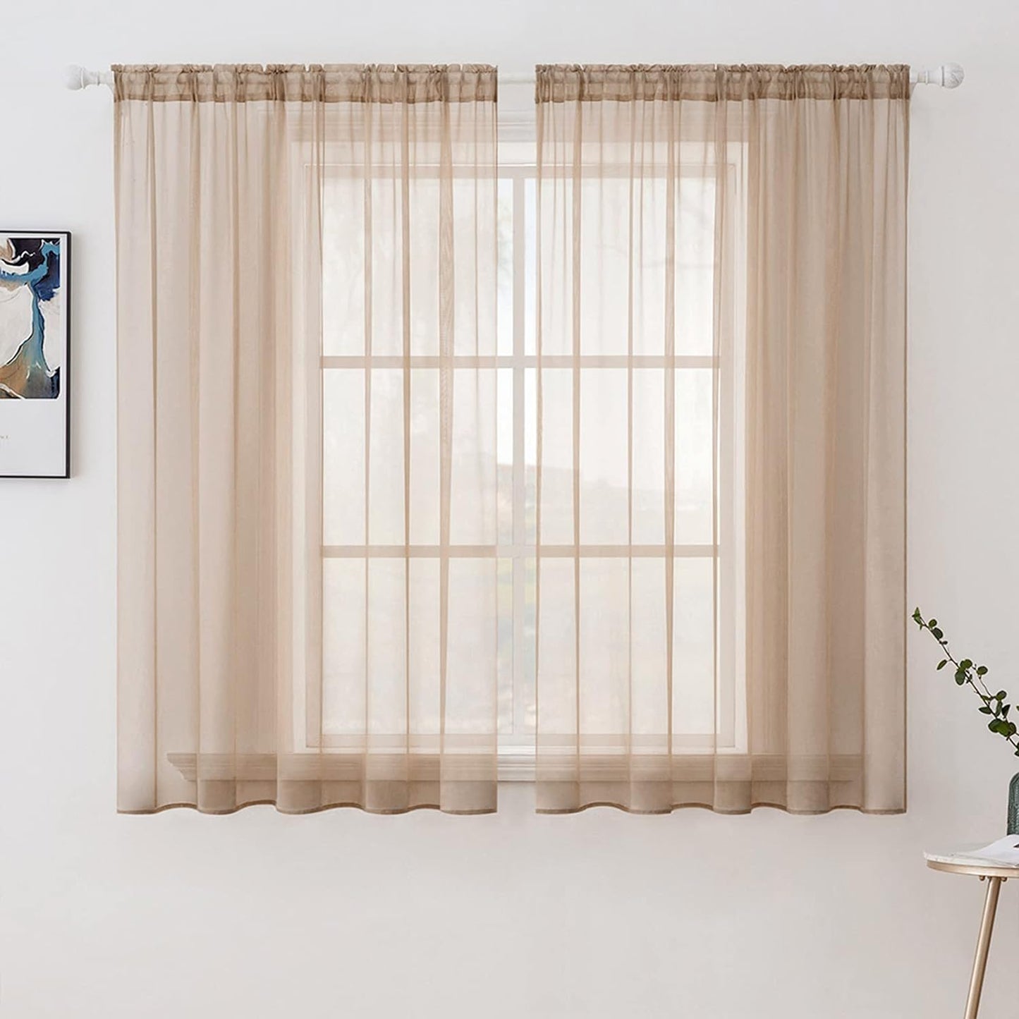 MIULEE White Sheer Curtains 96 Inches Long Window Curtains 2 Panels Solid Color Elegant Window Voile Panels/Drapes/Treatment for Bedroom Living Room (54 X 96 Inches White)  MIULEE Brown 54''W X 54''L 