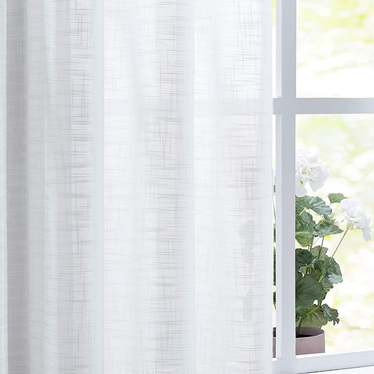 FMFUNCTEX Grey Semi-Sheer Curtains for Living Room Rich Linen Textured Rod Pocket Window Curtain Draperies for Guest Room Not See through 52”W X63”L Set of 2  Fmfunctex White 52" X 96" 2Pcs 