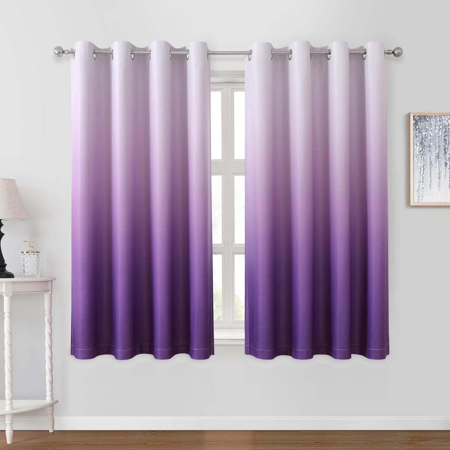 HOMEIDEAS Navy Blue Ombre Blackout Curtains 52 X 84 Inch Length Gradient Room Darkening Thermal Insulated Energy Saving Grommet 2 Panels Window Drapes for Living Room/Bedroom  HOMEIDEAS Purple 52"W X 63"L 