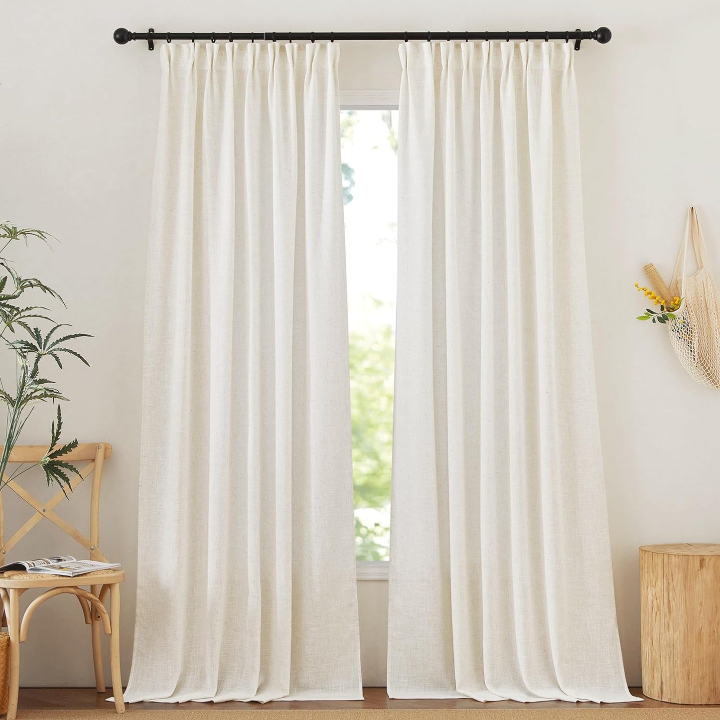NICETOWN Linen Textured Curtain for Bedroom/Living Room Thermal Insulated Back Tab Linen Look Curtain Drapes Soft Rich Material Light Reducing Drape Panels for Window, 2 Panels, 52 X 84 Inch, Linen  NICETOWN Linen W52 X L120 