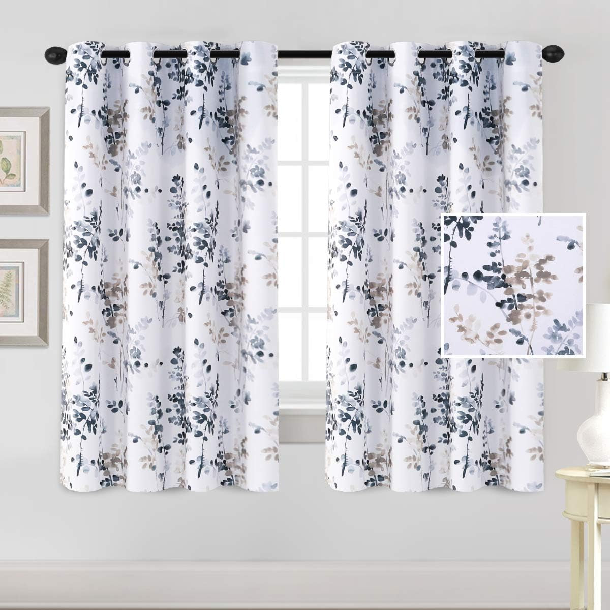 H.VERSAILTEX Blackout Curtains 45 Inch Length 2 Panels Set Room Darkening Thermal Curtains for Bedroom Sound Proof Grommet Floral Curtains, Bluestone and Taupe Vintage Classical Floral Printing  H.VERSAILTEX   
