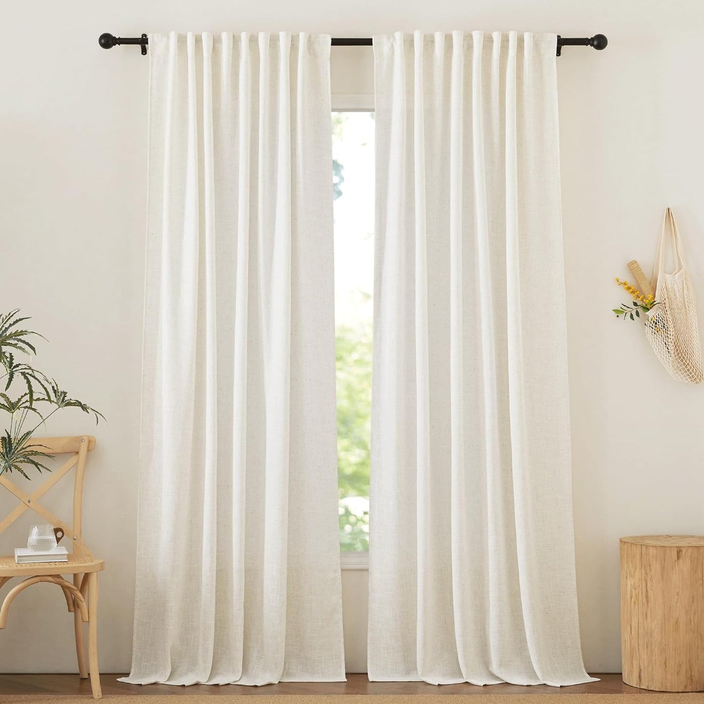 NICETOWN Linen Textured Curtain for Bedroom/Living Room Thermal Insulated Back Tab Linen Look Curtain Drapes Soft Rich Material Light Reducing Drape Panels for Window, 2 Panels, 52 X 84 Inch, Linen  NICETOWN   