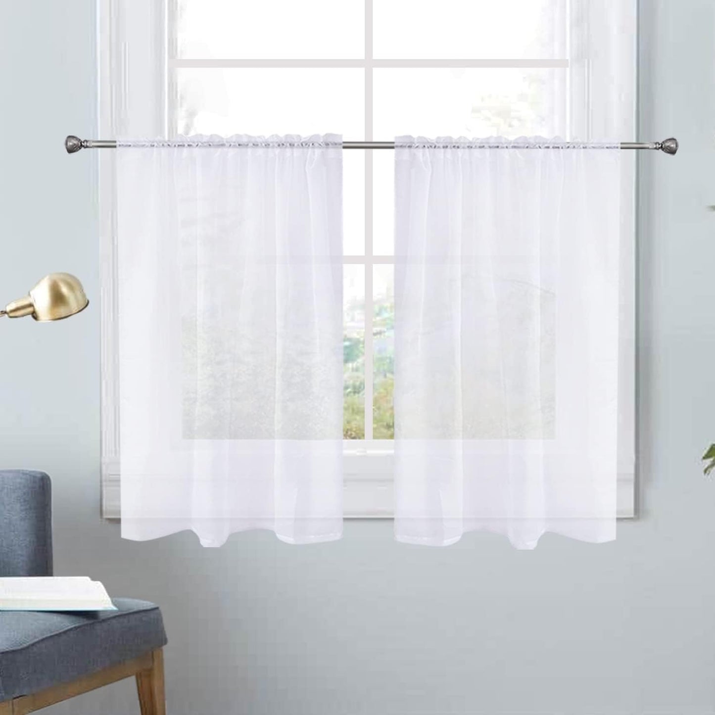 Spacedresser Basic Rod Pocket Sheer Voile Window Curtain Panels White 1 Pair 2 Panels 52 Width 84 Inch Long for Kitchen Bedroom Children Living Room Yard(White,52 W X 84 L)  Lucky Home White 26 W X 30 L 