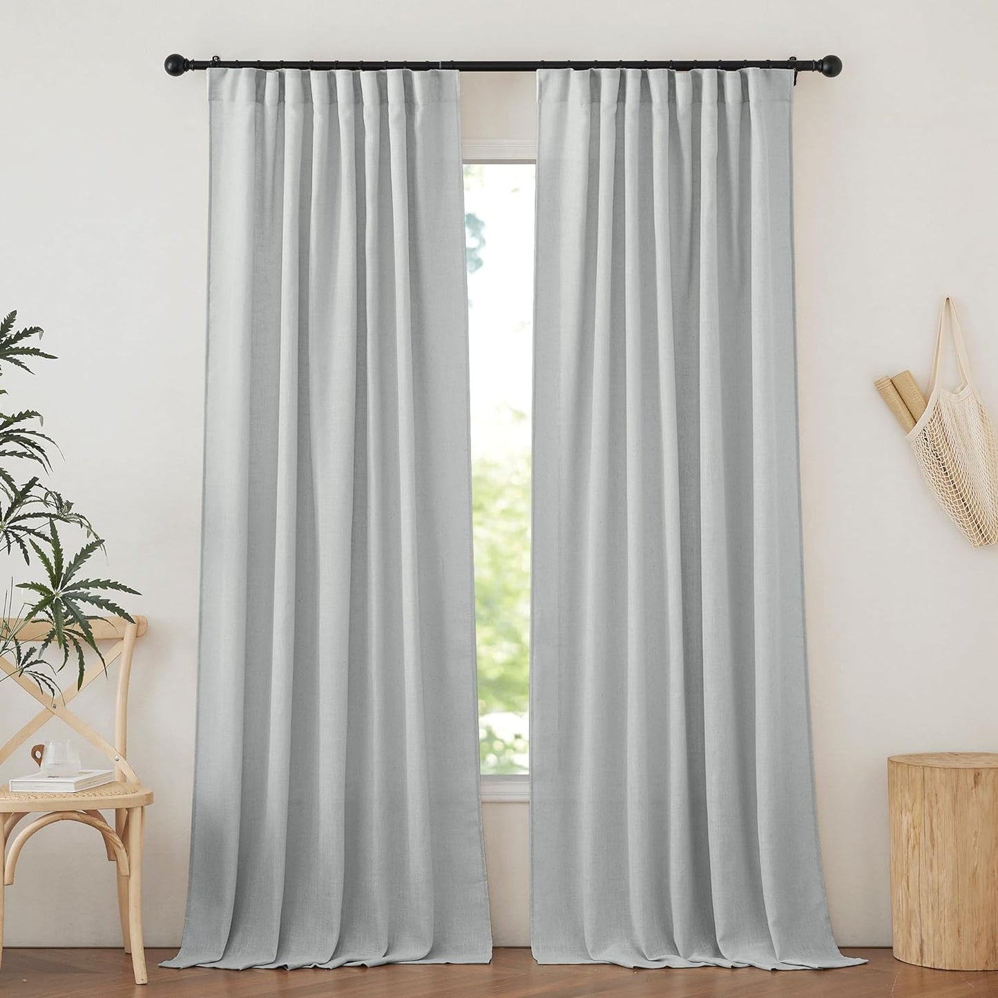 NICETOWN Linen Textured Curtain for Bedroom/Living Room Thermal Insulated Back Tab Linen Look Curtain Drapes Soft Rich Material Light Reducing Drape Panels for Window, 2 Panels, 52 X 84 Inch, Linen  NICETOWN Light Grey W52 X L84 