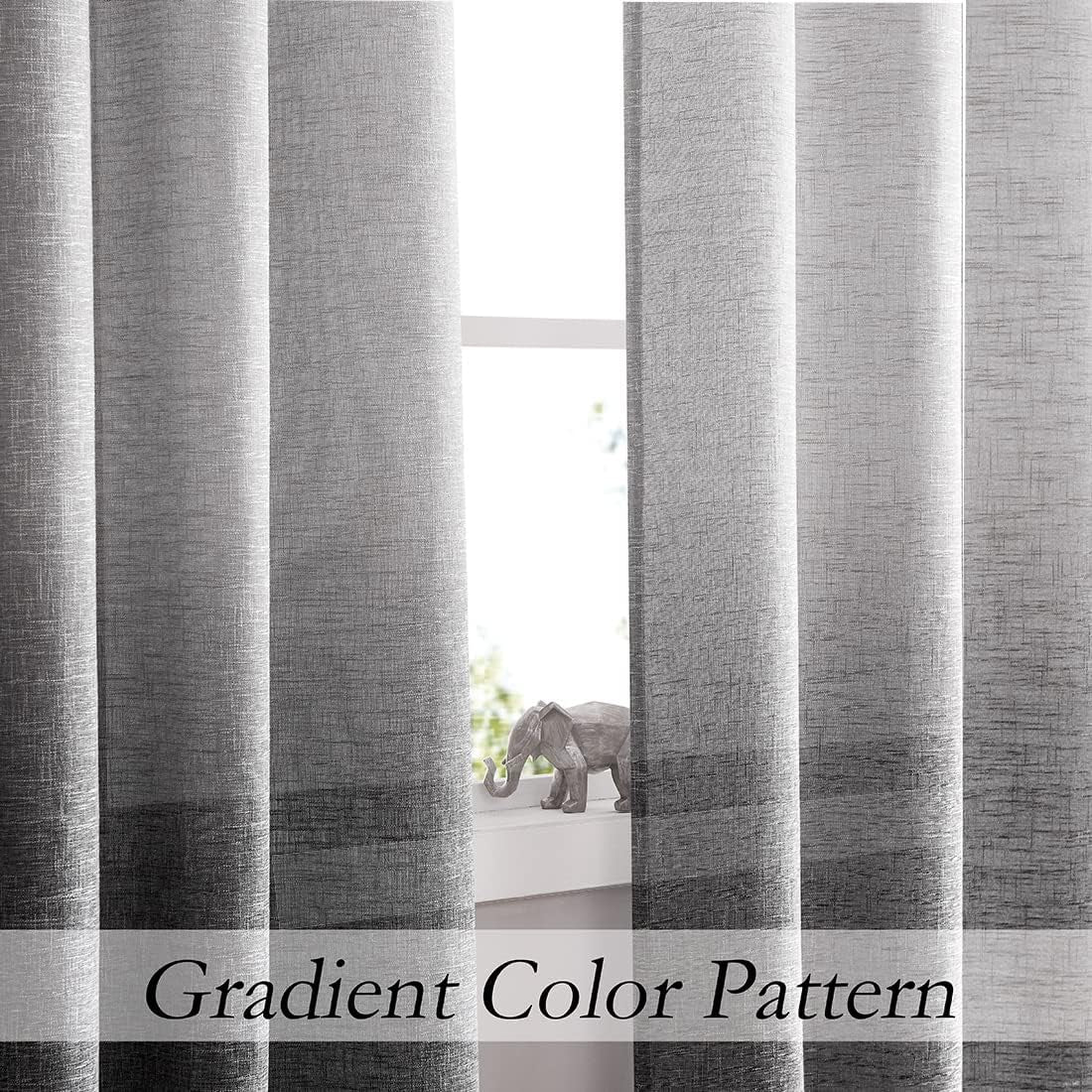 Ombre Window Door Curtain 100" Extra Wide Linen Ombre Gradient Print on Rayon Blend Fabric Treatment for Sliding Patio Door with 14 Grommets, Cream White to Light Gray, 100" X 84", 1 Panel  Central Park   