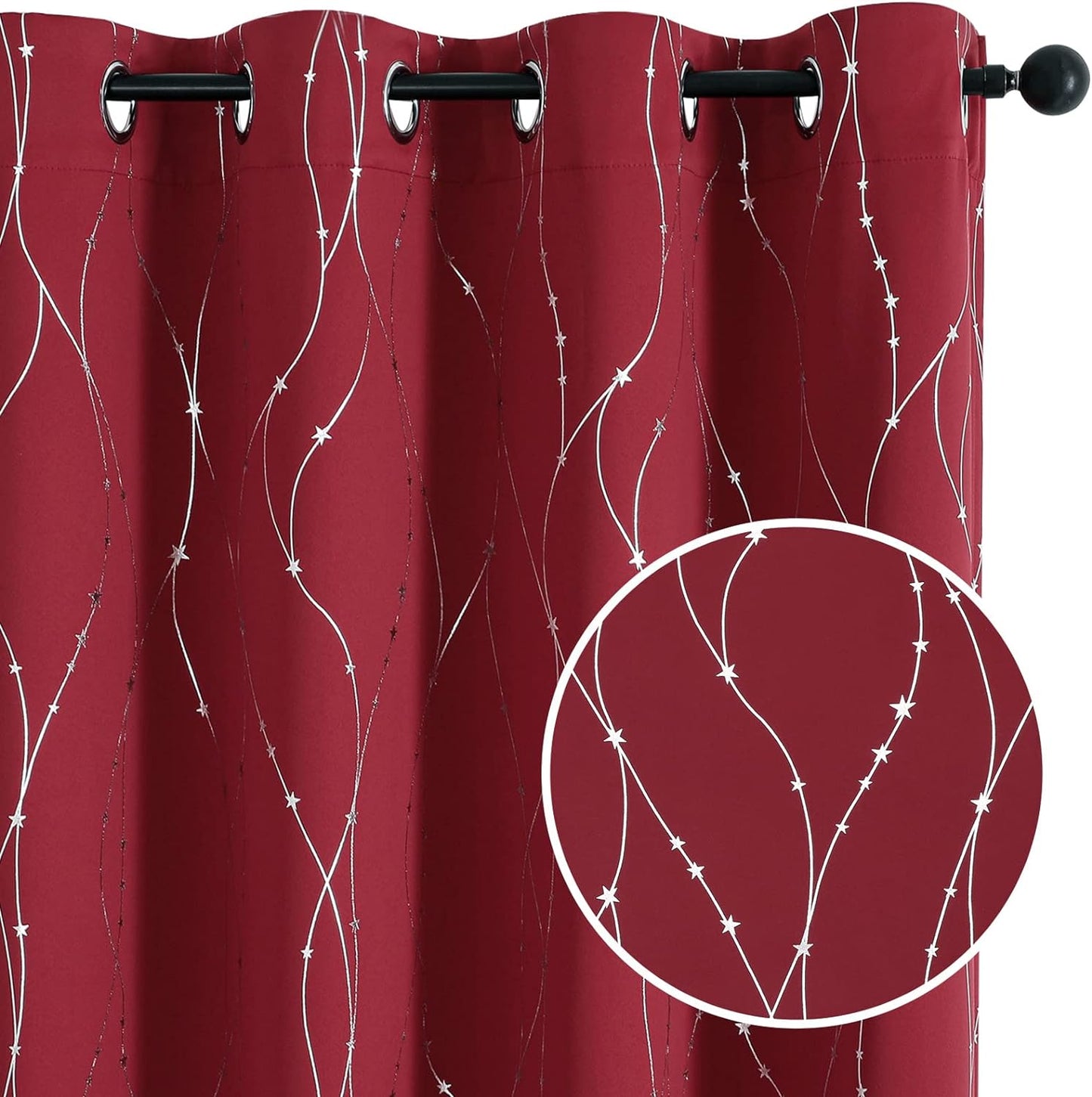 SMILE WEAVER Black Blackout Curtains for Bedroom 72 Inch Long 2 Panels,Room Darkening Curtain with Gold Print Design Noise Reducing Thermal Insulated Window Treatment Drapes for Living Room  SMILE WEAVER Red Silver 52Wx84L 