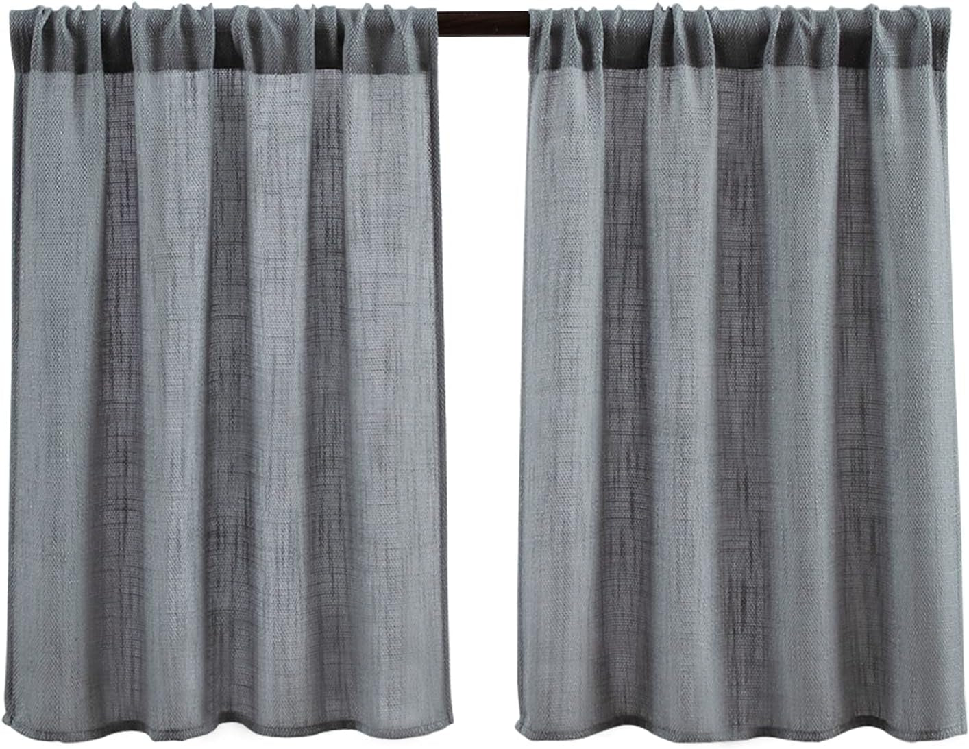 Valea Home Soft Burlap Short Curtains Rustic Natural Rod Pocket Curtain Panels for Small Window 45 Inch Length Cafe Kitchen Curtains, 2 Panels, White  Valea Home Grey 26"Wx36"L 