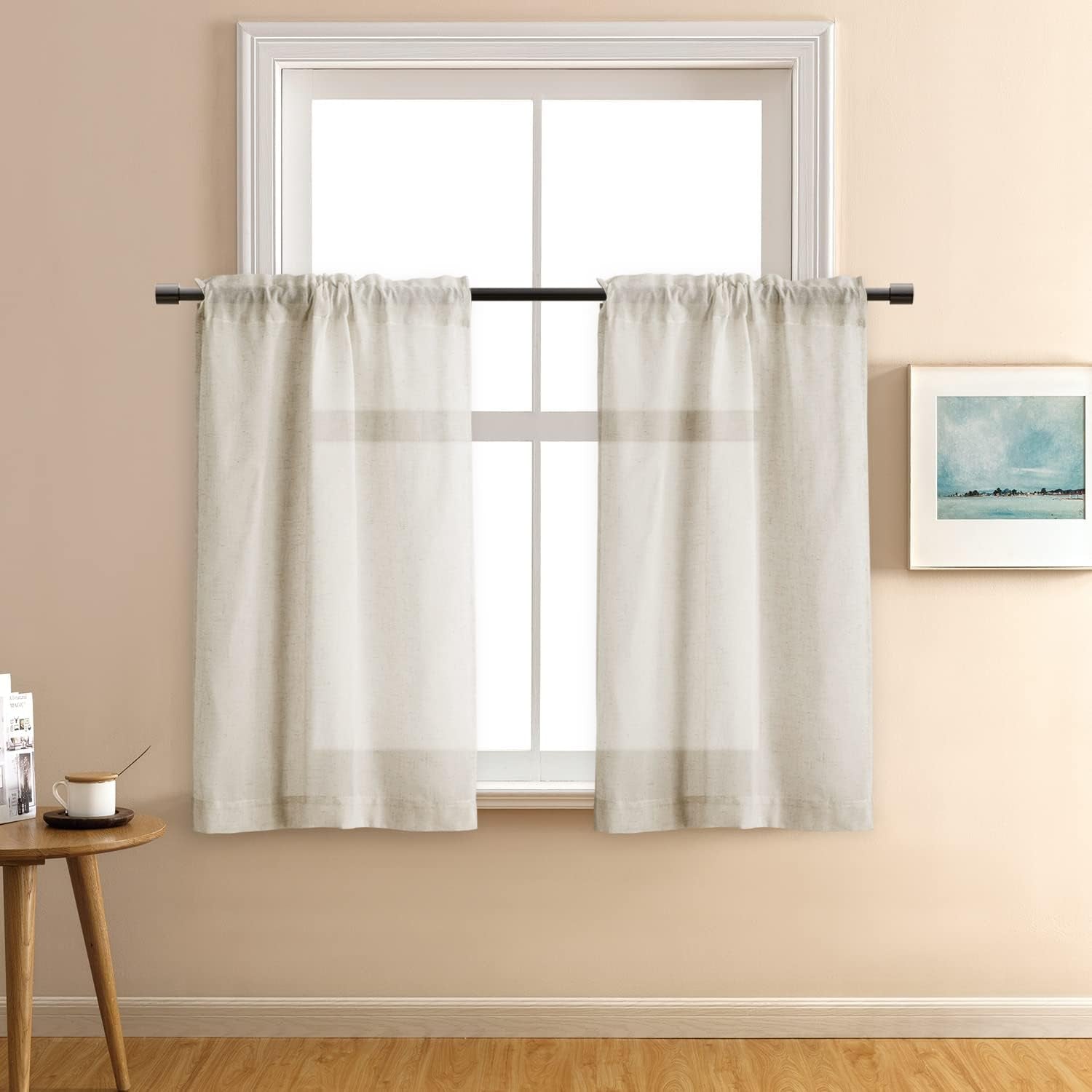 XTMYI off White Semi Sheer Short Curtains Rod Pocket Kitchen Neutral Linen Textured Casual Weave Cafe Half Cream Ivory Small Window Treatments 36 Inches Long for Travel Bathroom Laundry Room 2 Panels  XTMYI TEXTILE   