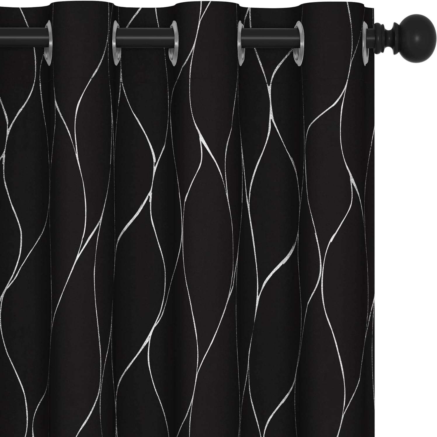 Deconovo Blackout Curtains with Foil Wave Pattern, Grommet Curtain Room Darkening Window Panels, Thermal Insulated Curtain Drapes for Nursery Room (42W X 54L Inch, 2 Panels, Turquoise)  DECONOVO Black W52 X L72 