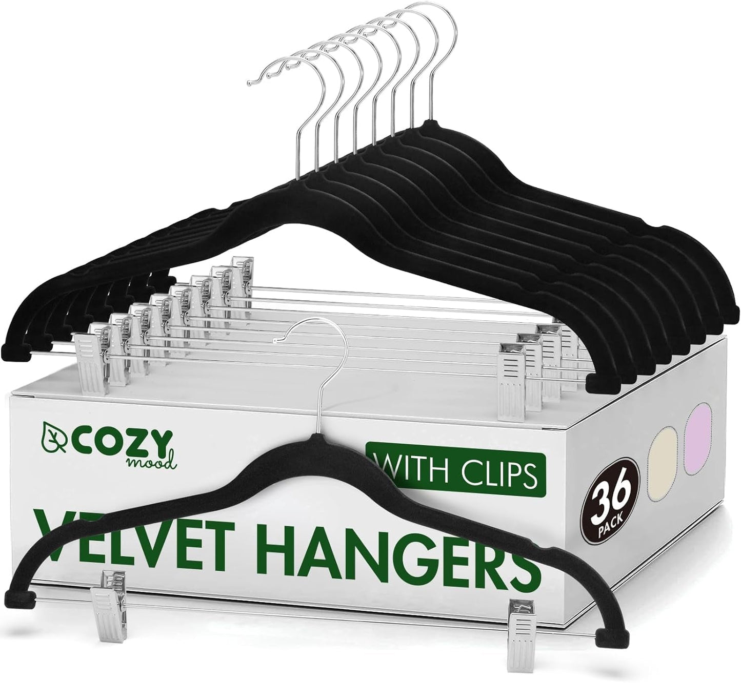 Cozymood Velvet Skirt Hangers 36 Packs Ultra Thin Velvet Hangers with Clips Non Slip Velvet Pant Hangers Space Saving Clothes Hangers with Clips, Velvet Clip Hangers for Pants, Skirts, Jeans (Beige)