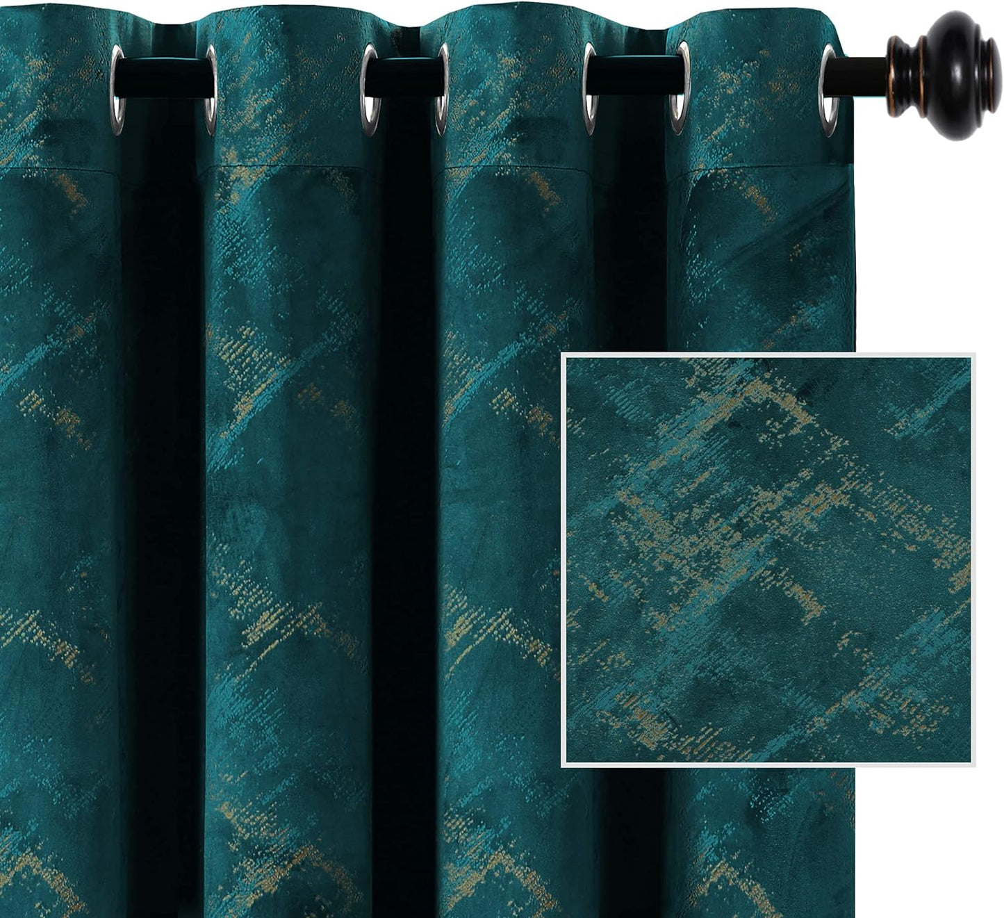 H.VERSAILTEX Luxury Velvet Curtains 84 Inches Long Thermal Insulated Blackout Curtains for Bedroom Foil Print Soft Velvet Grommet Curtain Drapes for Living Room Vintage Home Decor, 2 Panels, Ivory  H.VERSAILTEX Teal 52"W X 108"L 