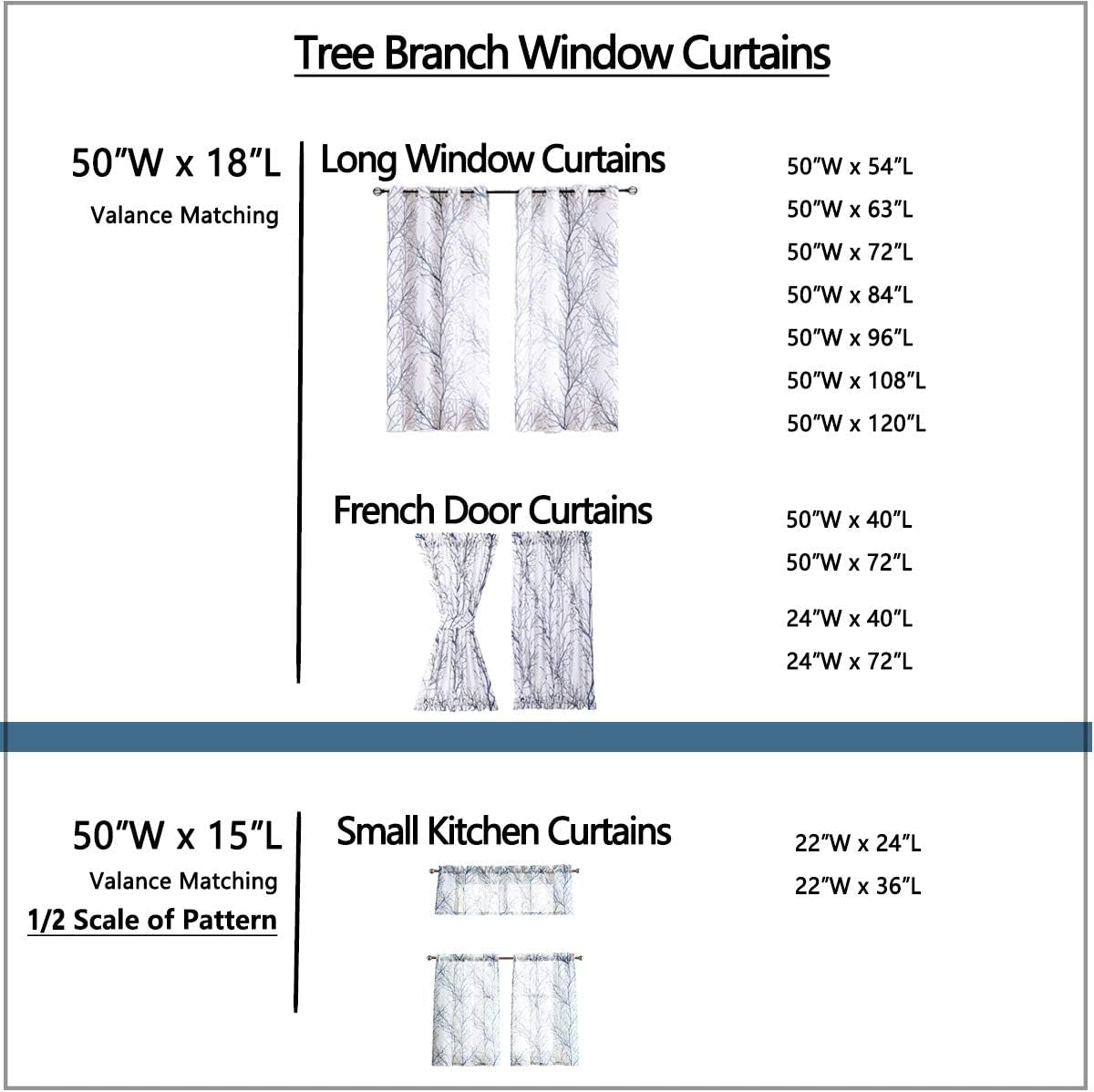 FMFUNCTEX White Valance Curtains for Windows Print Tree Branch Semi-Sheer Valance Grey/Green,1 Panel, 50” Width X 15" Length