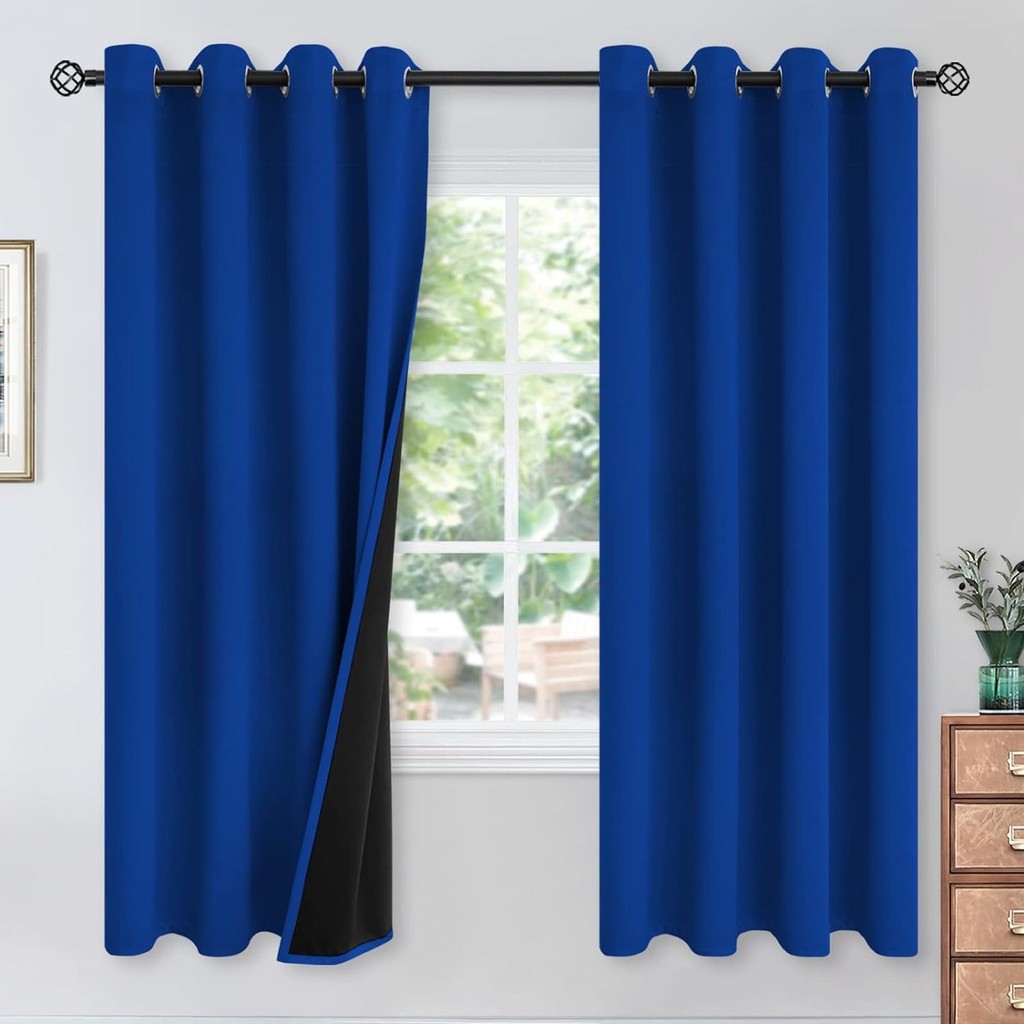Youngstex Black 100% Blackout Curtains 63 Inches for Bedroom Thermal Insulated Total Room Darkening Curtains for Living Room Window with Black Back Grommet, 2 Panels, 42 X 63 Inch  YoungsTex Royal Blue 52W X 72L 