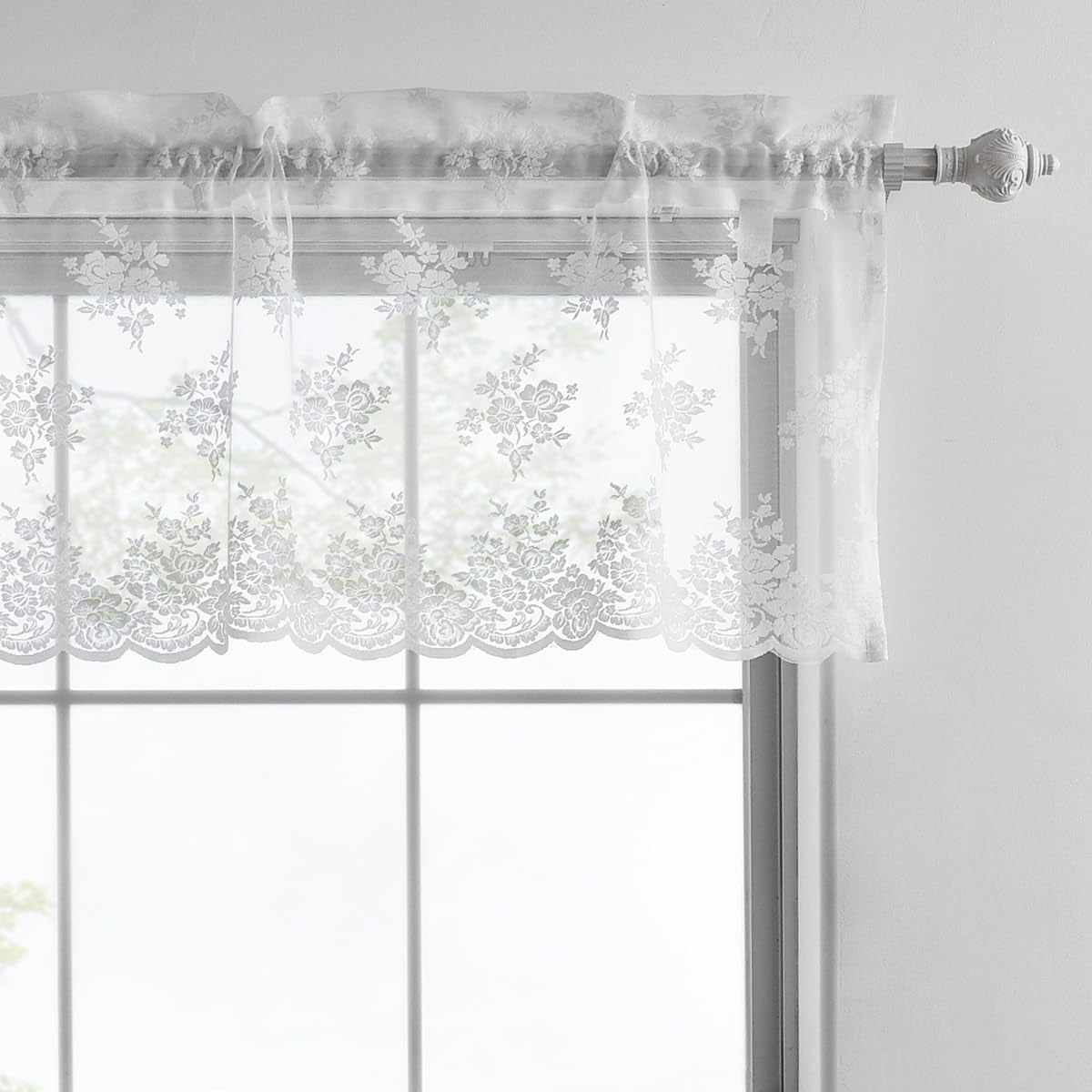 Kotile Sage Green Sheer Valance Curtain for Windows, Rustic Floral Spring Sheer Window Valance Curtain 18 Inch Length, Light Filtering Rod Pocket Lace Valance, 52 X 18 Inch, 1 Panel, Sage Green  Kotile Textile White 52 In X 18 In (W X L) 