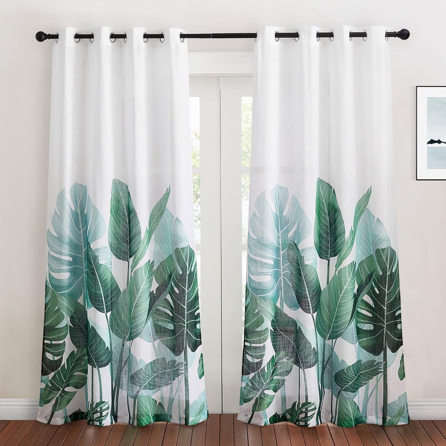 KGORGE Blackout Curtains for Bedroom, Farmhouse Tripical Leaves Pattern Curtains & Drapes Insulating Privacy Window Treatment for Dining Living Room Office Studio, W52 X L63 Inch, 2 Panels  KGORGE Linen W50 X L84 | Pair 