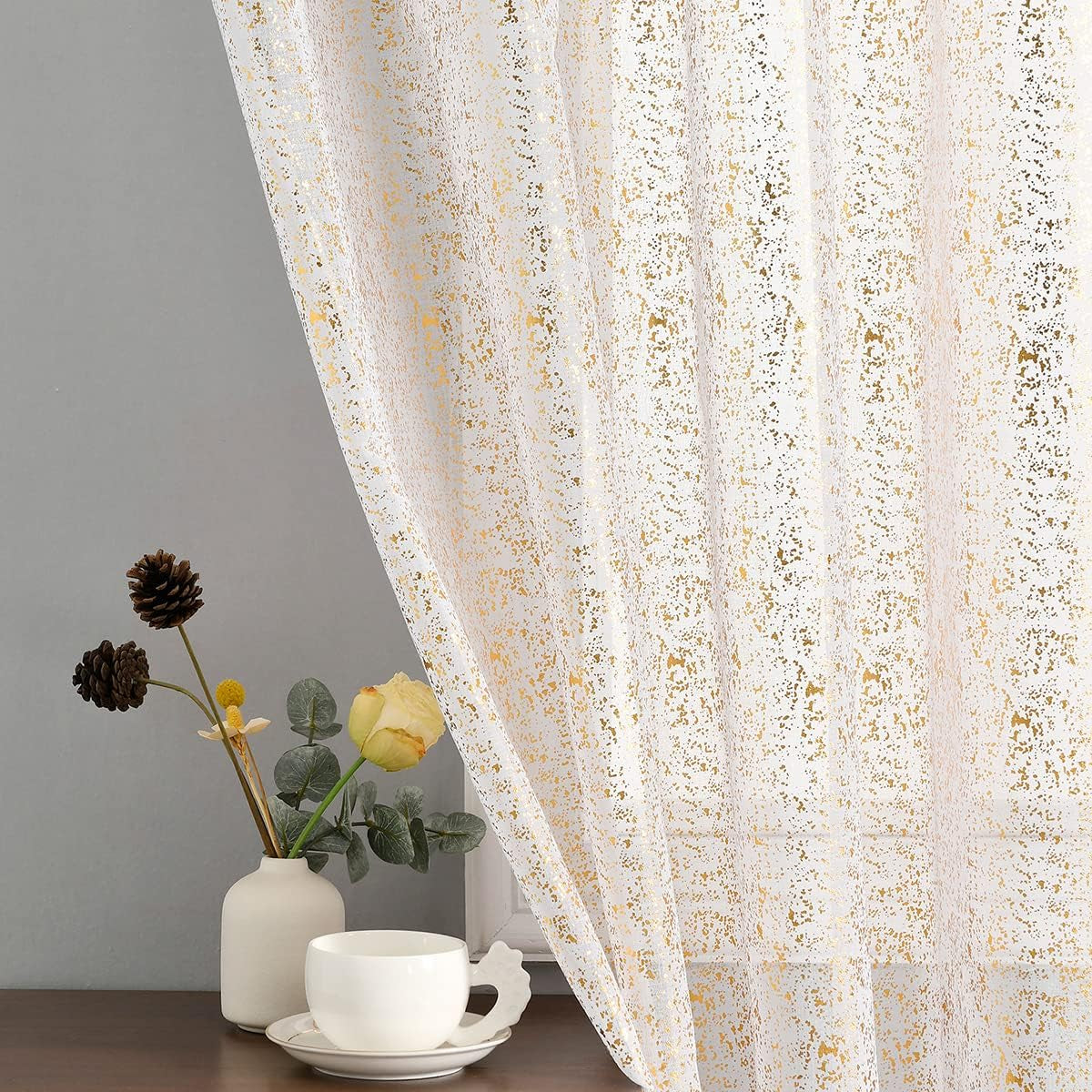 Silver Sheer Curtains 84 Inch Long - Chic Sparkle Curtains for Living Room, Rod Pocket Glitter Sheer Curtains for Windows Privacy Silver Grey Sheer Panels, 52 X 84 Inch, 2 Panels, Silver Gray  TERLYTEX Gold White W52 X L84 Inch|Pair 